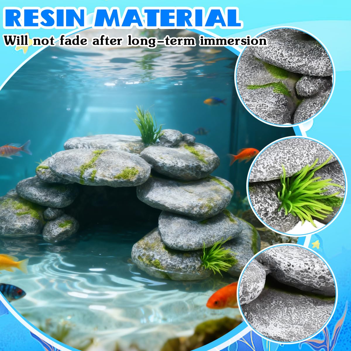 Cachette Aquarium Tortue, 23 * 12.5 * 7.5cm Décorations d'Aquarium en Résine, Pierre Aquarium Decoration, Cachettes et Grottes pour Les Reptiles, Tortues, Crevettes, Betta, Poisson