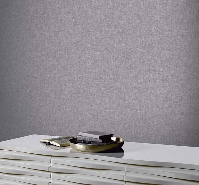 Arthouse Mid Grey Textured Linen Wallpaper - Subtle Sheen Bounces Light Back Into The Room - Designed to Look Like Fabric - Feature Wall or All Over - Great Wallpaper Choice for Any Room - 676007