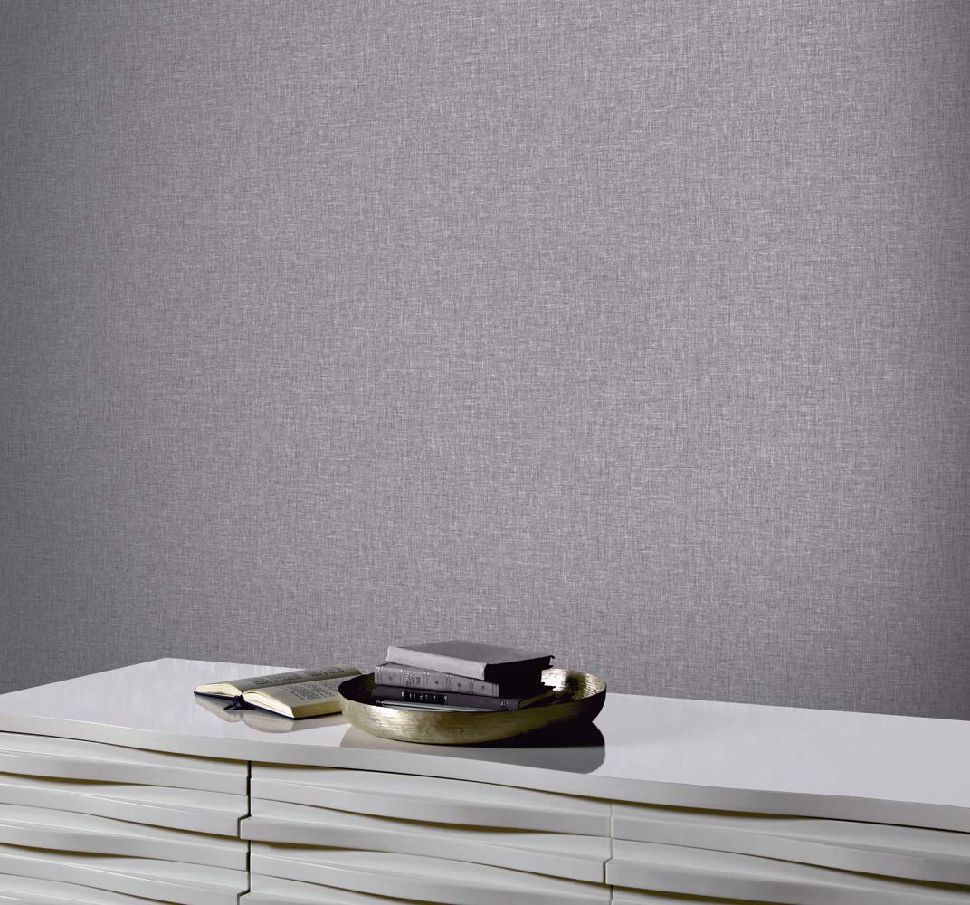 Arthouse 676007 Linen Texture Wall Paper/Coverings, Grey, One Size