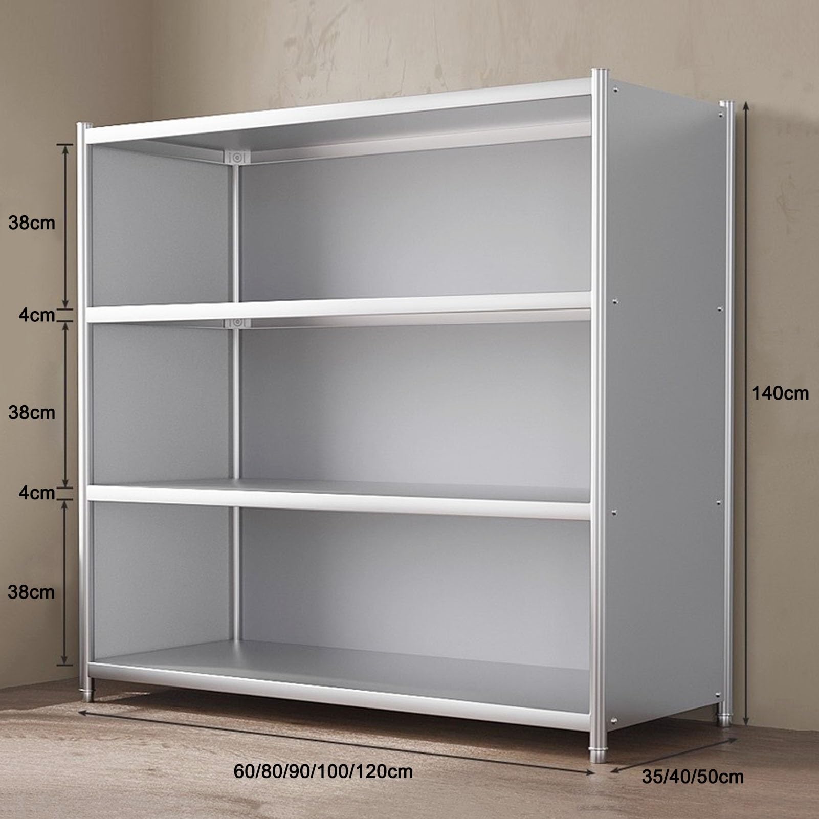 Scaffale da cucina in acciaio inox pesante da pavimento, per casa, ristorante, magazzino Sto (90 x 40 x 140 cm)