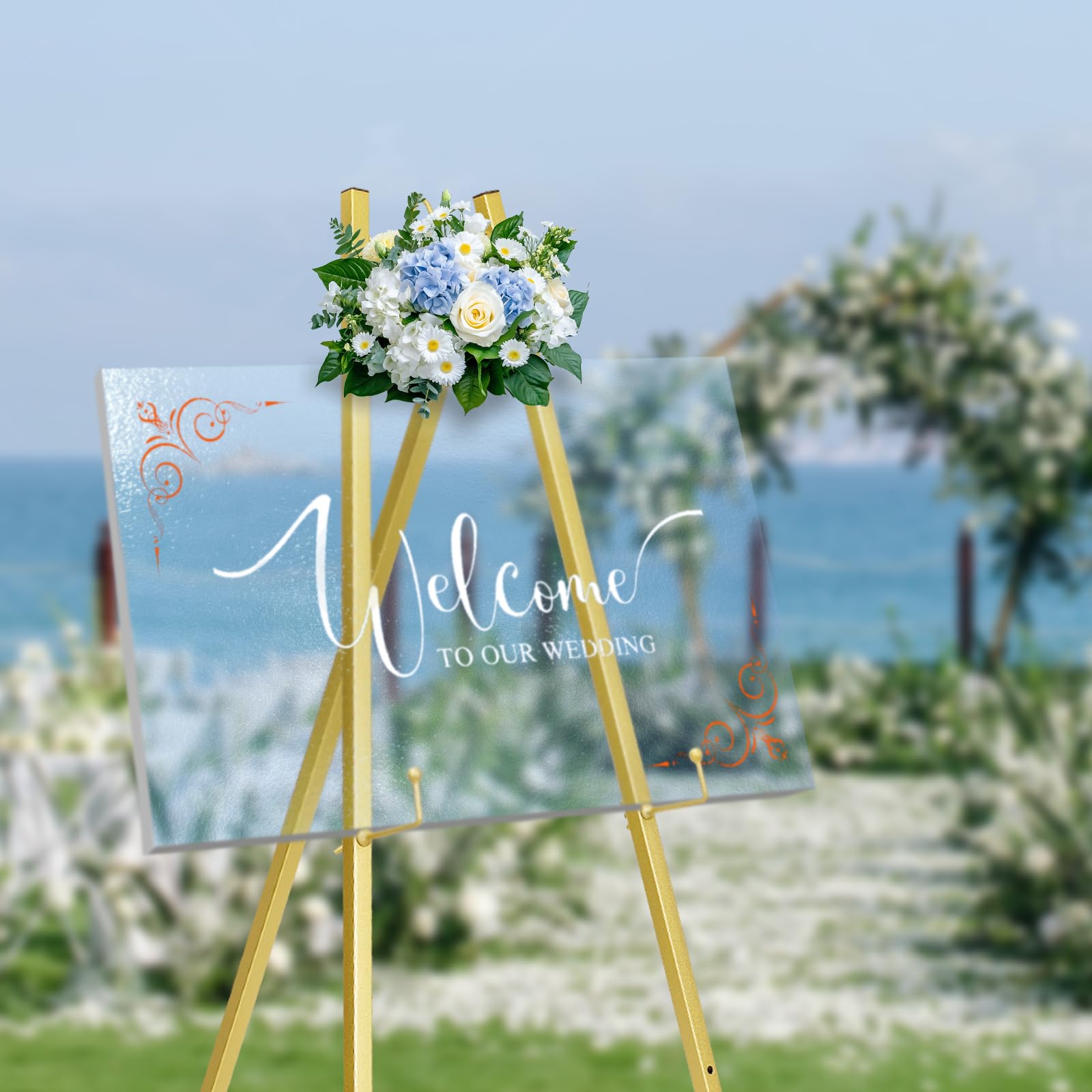 WATIHERE Goldener Staffelei-Ständer für Hochzeitsschilder, keine Montage erforderlich, verstellbar, stabiles Display für Kunst, Gemälde, Poster, Bilder und Heimdekoration