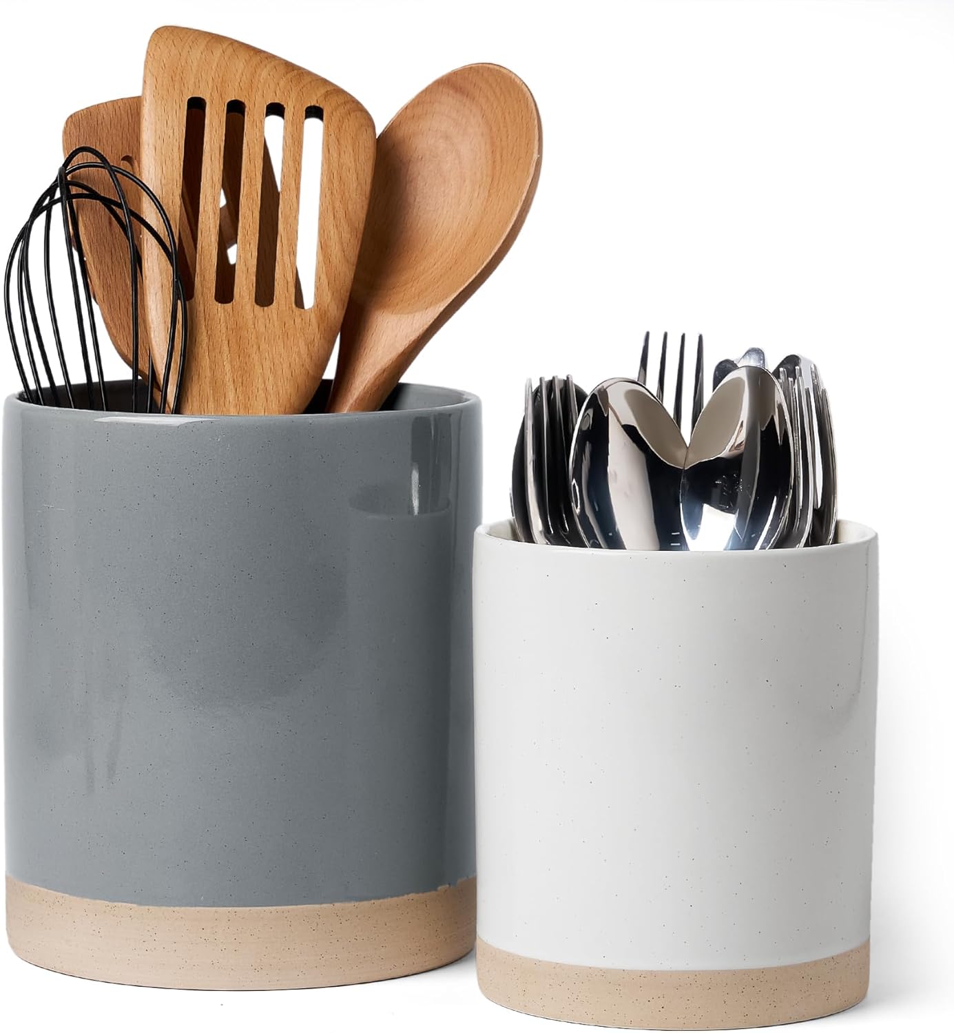 famiware Milkyway Kitchen Utensil Holder for Countertop, Ceramic Cooking Utensil Crocks for Kitchen Counter, Utensil Organizer for Spatula & Spoon, Set of 2, Dark Gray and White famiware Milkyway Kitchen Utensil Holder for Countertop, Ceramic Cooking Utensil Crocks for Kitchen Counter, Utensil Organizer for Spatula & Spoon, Set of 2, Dark Gray and White