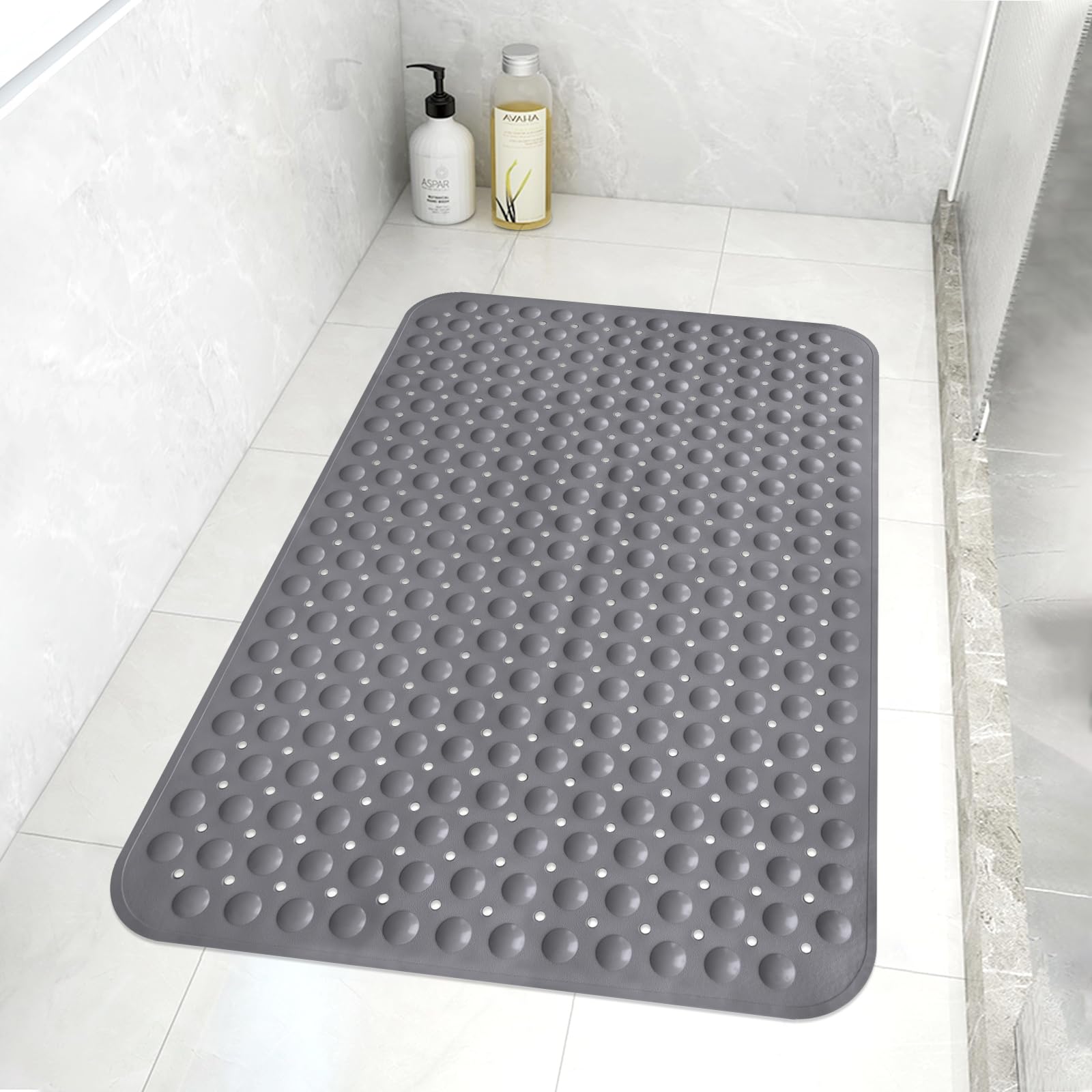 Alfombrilla de ducha antideslizante: 120 x 80 cm, alfombrilla de ducha extra grande para cabina de ducha interior, TPE suave, antideslizante, antimoho, mate con fuertes ventosas para personas