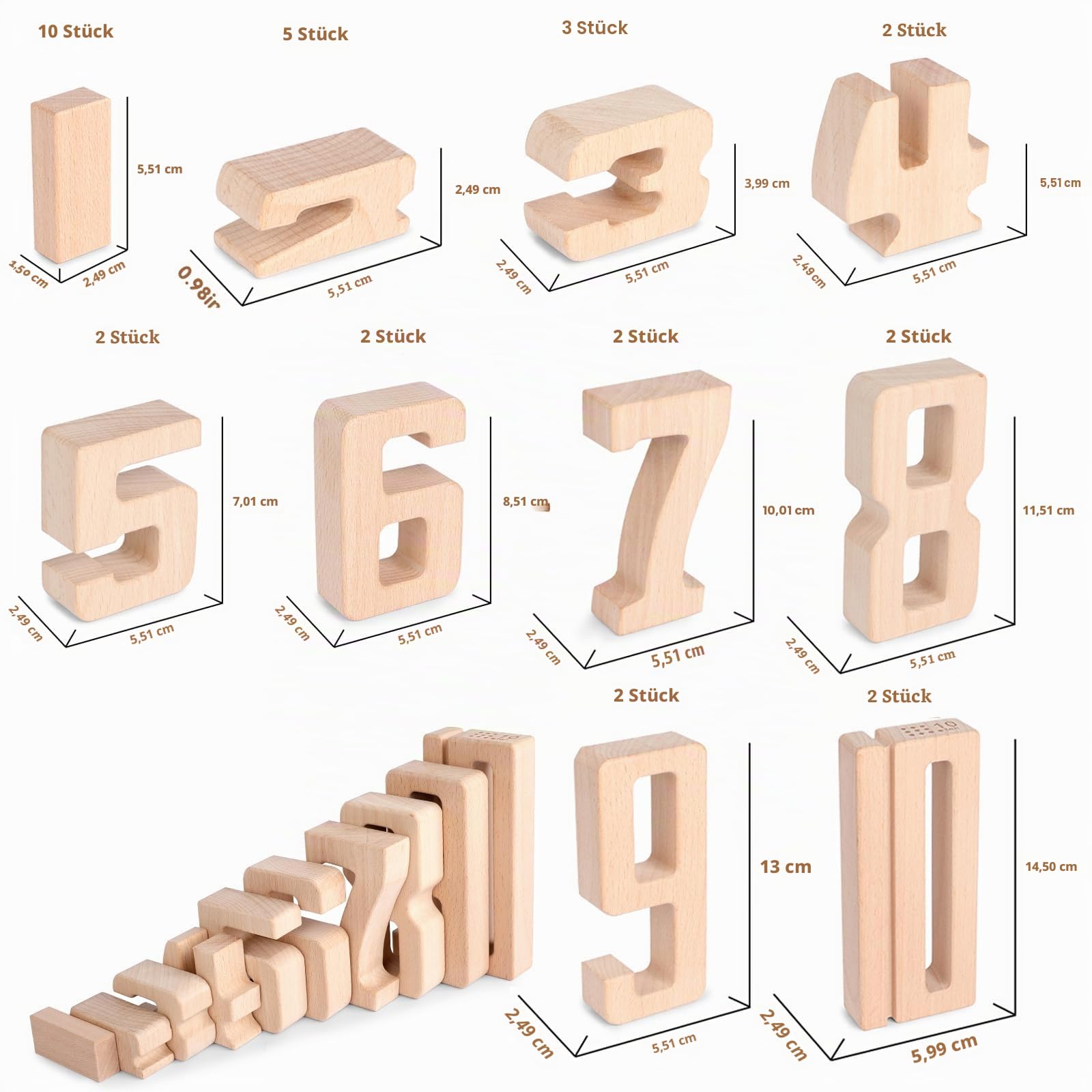 Holz Zahlbausteine, Große Ziffernblöcke 1-10,32 Stück Mathebausteine | Zahlenspiele für Kinder, Bildungsbausteine für Kleinkinder, Spielzeuge zum Lernen von Zahlen für 3-Jährige +