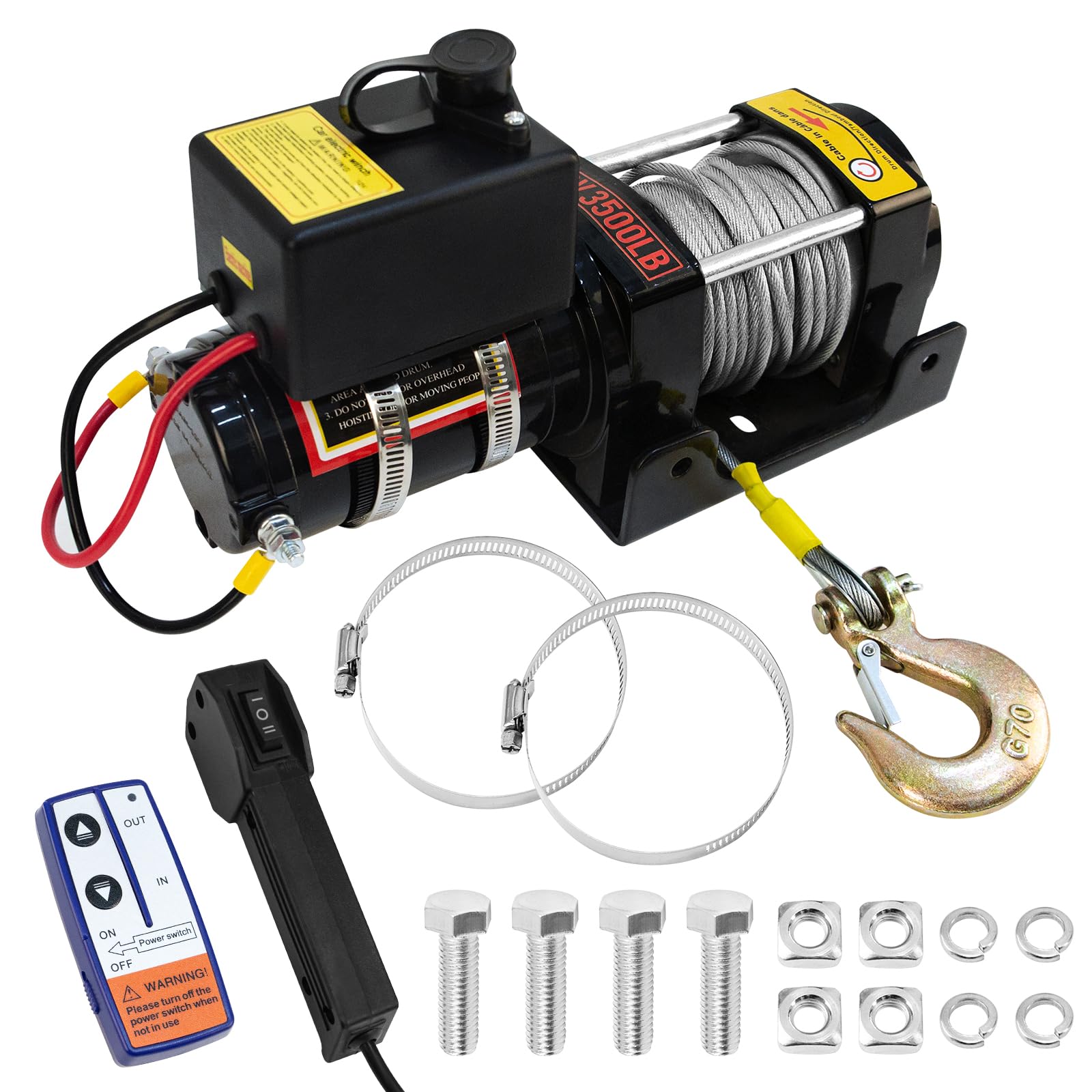 Verricello Elettrico 3500lb/1588kg, Verricello Elettrico 12V con Telecomando Wireless e Manuale, Motore in Rame Impermeabile Perfetto per il Recupero Autonomo di Veicoli Off Road Leggeri