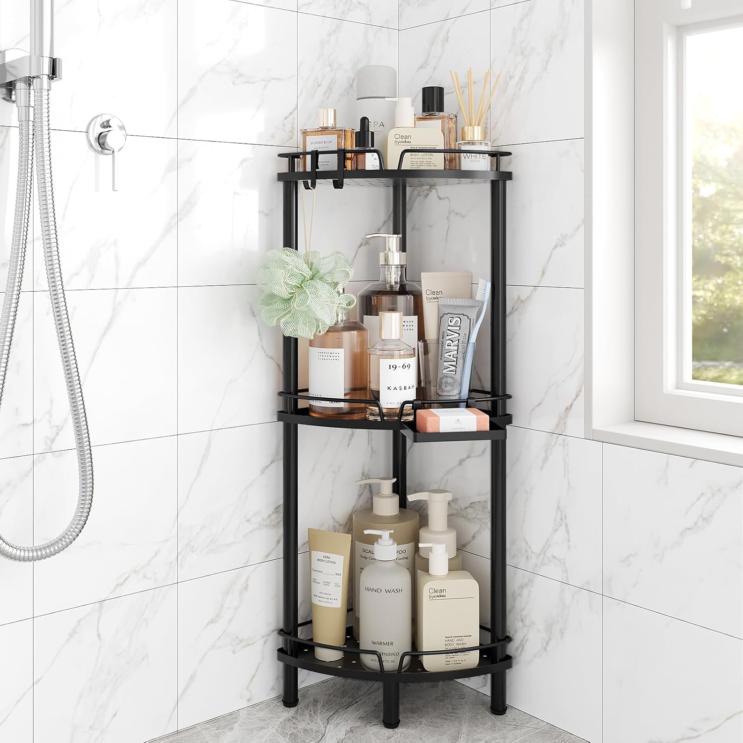 ELYKEN Corner Shower Caddy Standing 3 Tier Rustproof Metal Shower Organizer — image 1