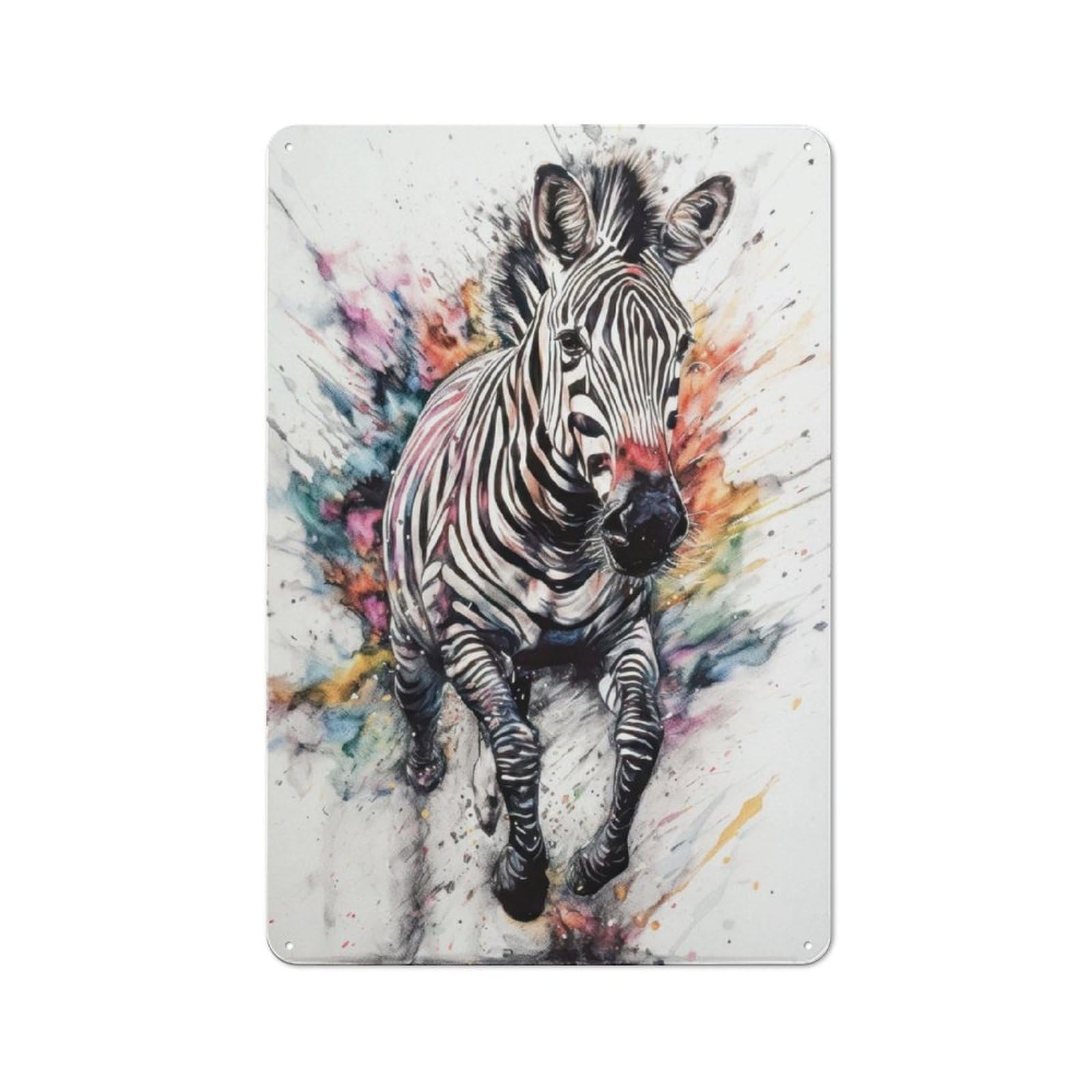 Zebra Abstract Watercolor Rustic Metal Sign 30x20cm for Hobby Room Or Studio, Suited to Hobby Room Decor Fans