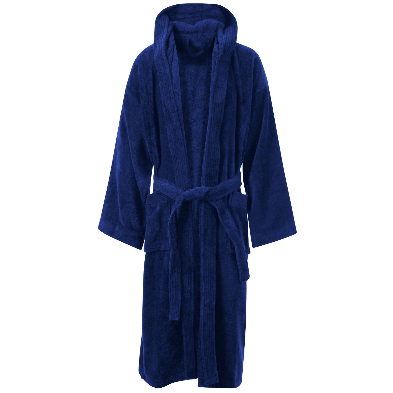 Myshoestore Men's Navy Blue / Hooded Luxury Egyptian Cotton Towelling Bath Robe Dressing Gown Terry Towel Bathrobes () (Large / X-Large)