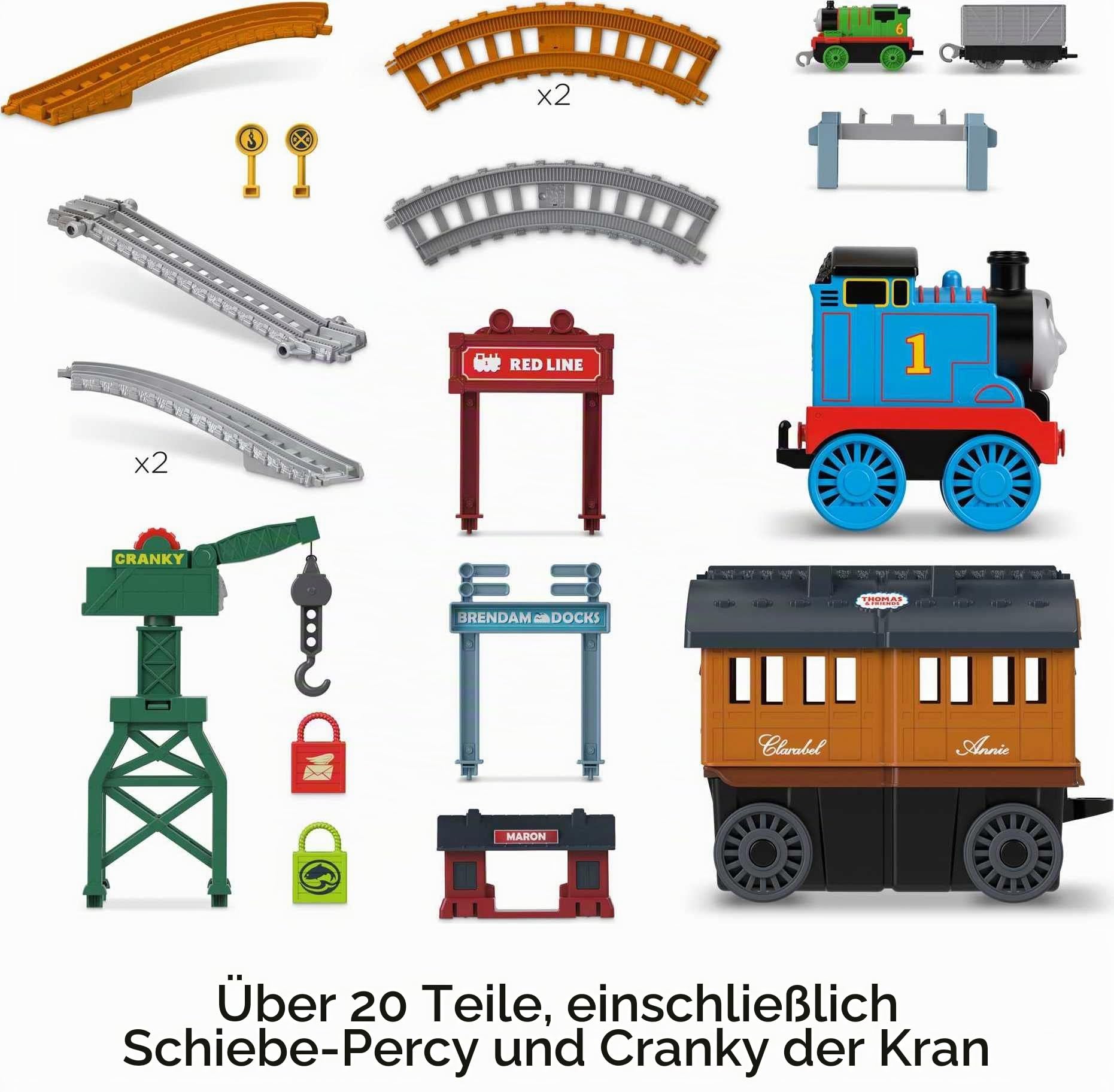 Thomas & Friends Fisher-Price 2-in-1 Spiel-Set mit wandelbarer Lok Thomas, Schiebezug- und Strecken-Set, mit Aufbewahrung und Arbeitskran, für Kinder ab 3 Jahren