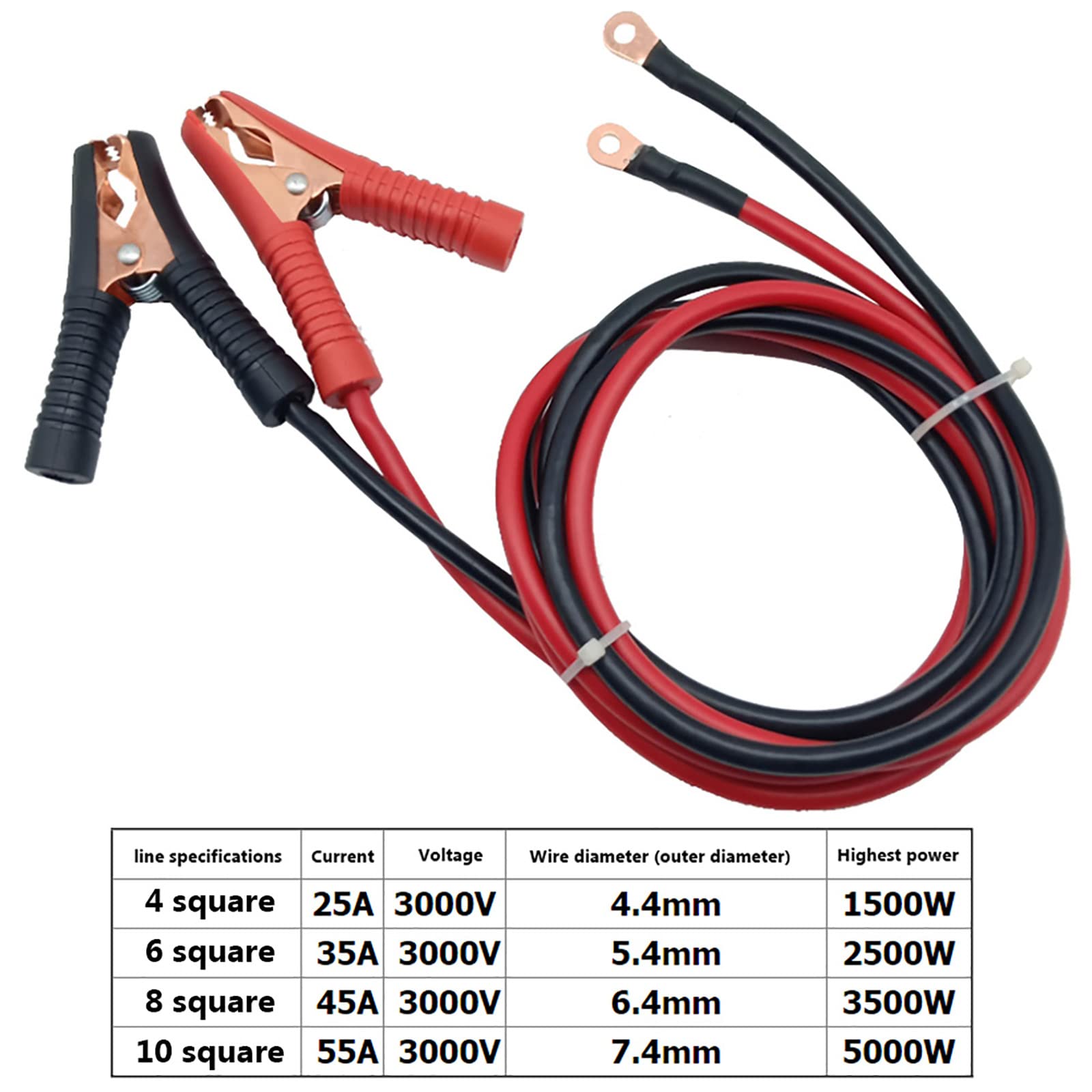 BATLAM 2 pcs 1 m/3,3 Pieds Pinces Crocodiles câble de démarrage pour Chargeur de Batterie de Voiture, borne en cuivre de 6 mm, 10 carrés 55A (10 carrés 55A)