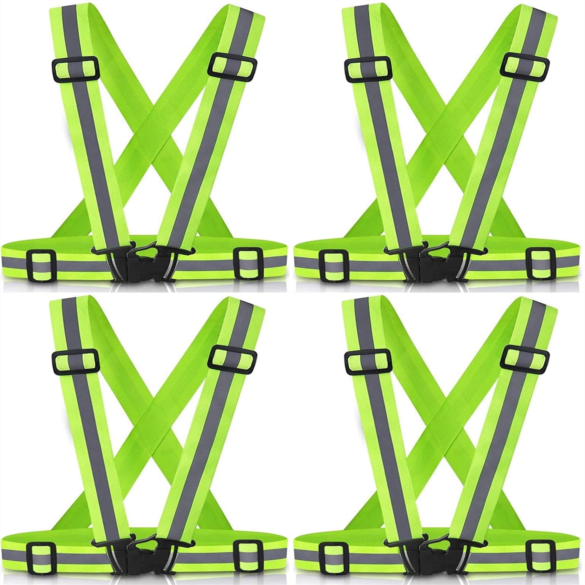 【Y Yakunitta】4-Piece Set Safety Vest Fluorescent Belt Reflective Vest High Visibility Jogging Bicycle Motorcycle Traffic Guard Night Work Clothes Guidance Security Guard Adjustable Lightweight Highly