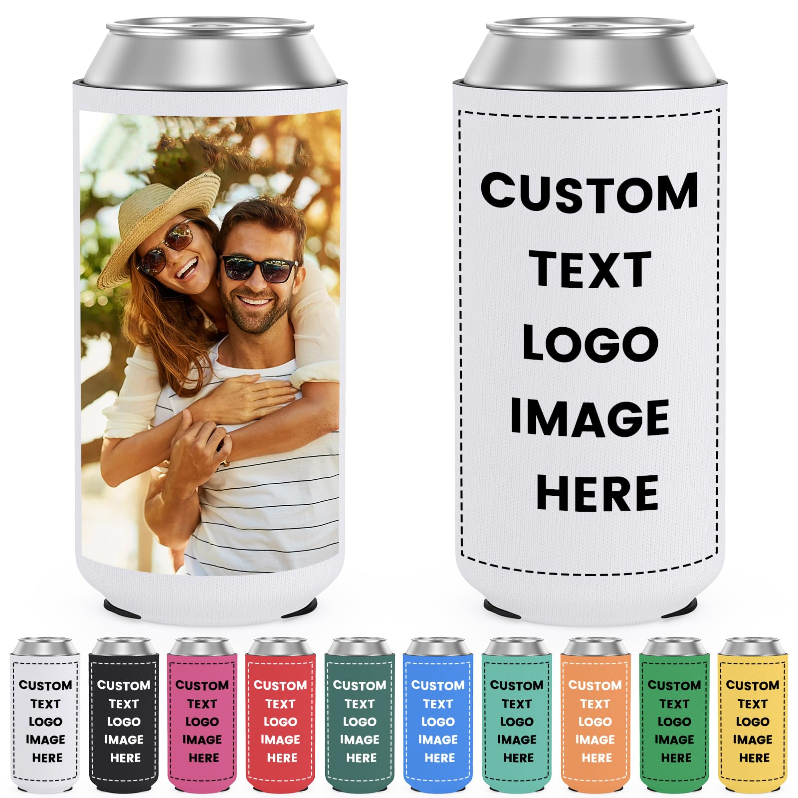 30 Pack White Custom Slim Can Cooler Bulk Insulated Neoprene Beer Can Sleeves Personalized Drink Holder with Logo Photo Text for Anniversary Wedding Birthday Party