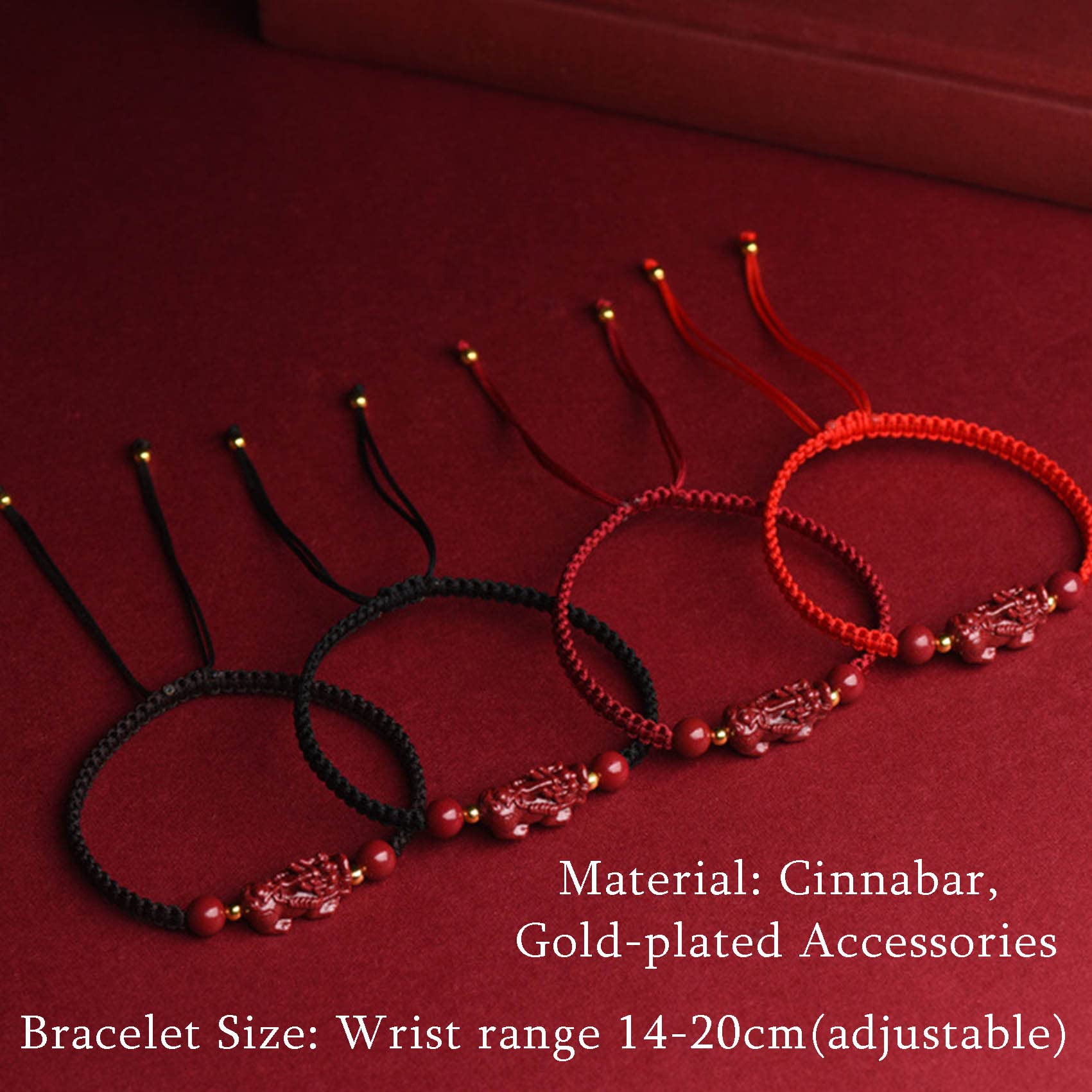 Pulsera Feng Shui/Pulsera Cinabrio Piedra De Cristal Pulsera Ajustable Pulsera De Hilo Pulsera con Amuleto De La Suerte Mujeres Hombres Talismán Atraer Riqueza Fortuna,Negro