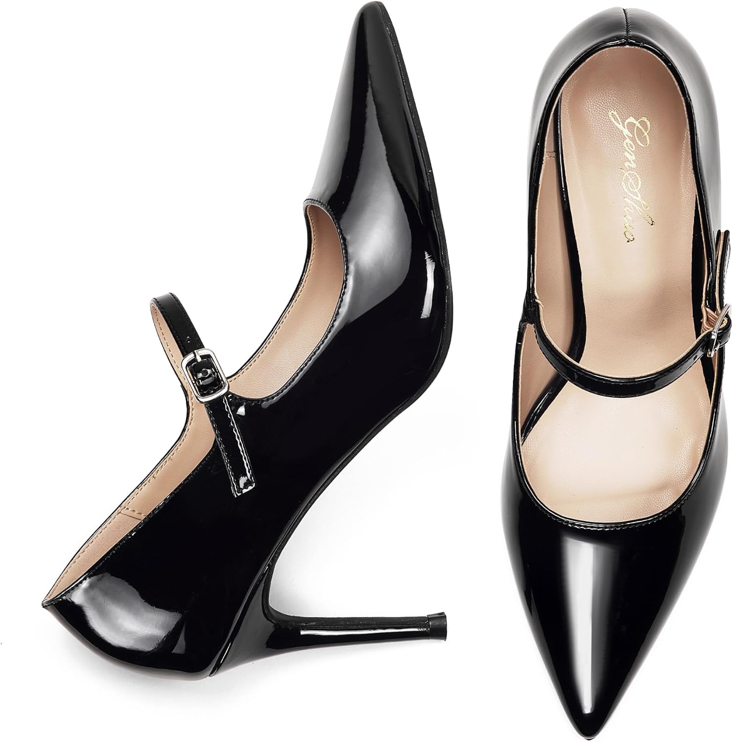 GENSHUO Women Mary Jane Pumps High Heels Pointed Closed Toe Stiletto with Strap Comfortable Vintage 3.2 Inch Office Wedding Dance Party Dress Shoes - Image 7