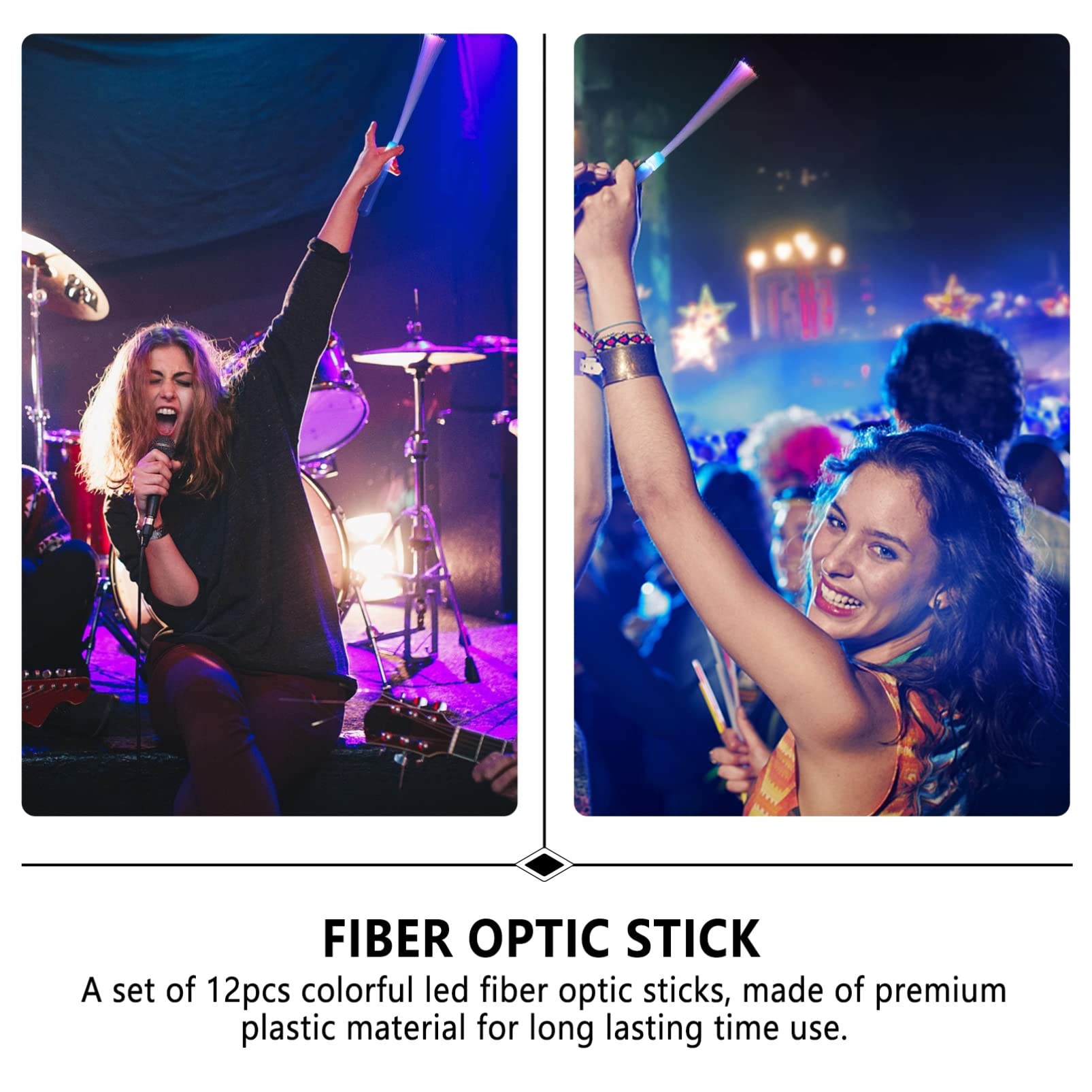 BIUDECO 12 Pack Plastic Led Glow Stick Fiber Optic Sticks Party Toys Vibrant Colors for Christmas Camping Halloween Birthday Concerts