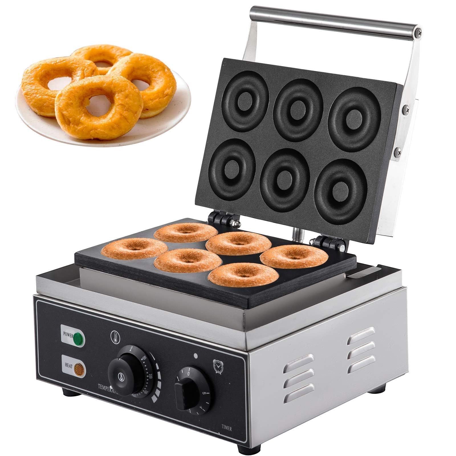 AYCDL Electric Donut Maker Machine, 1550W 6-Hole with Double-Sided Heating & Non-Stick Plates for Bakeries and Dessert Bars