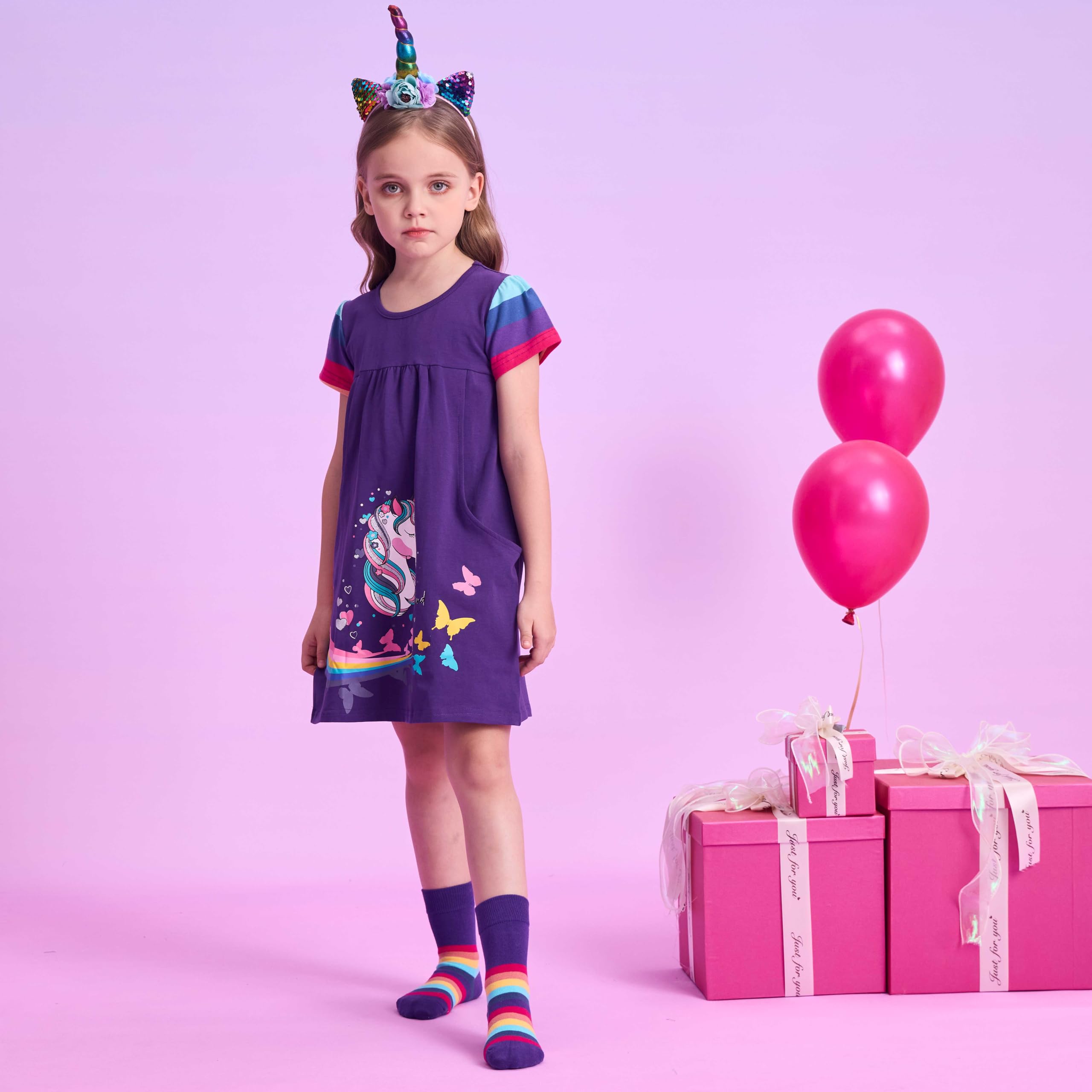 VIKITA Vestido para Niñas Manga Larga Algodón Princesa Casuales Bebe Niñas 2-8 años — view 3
