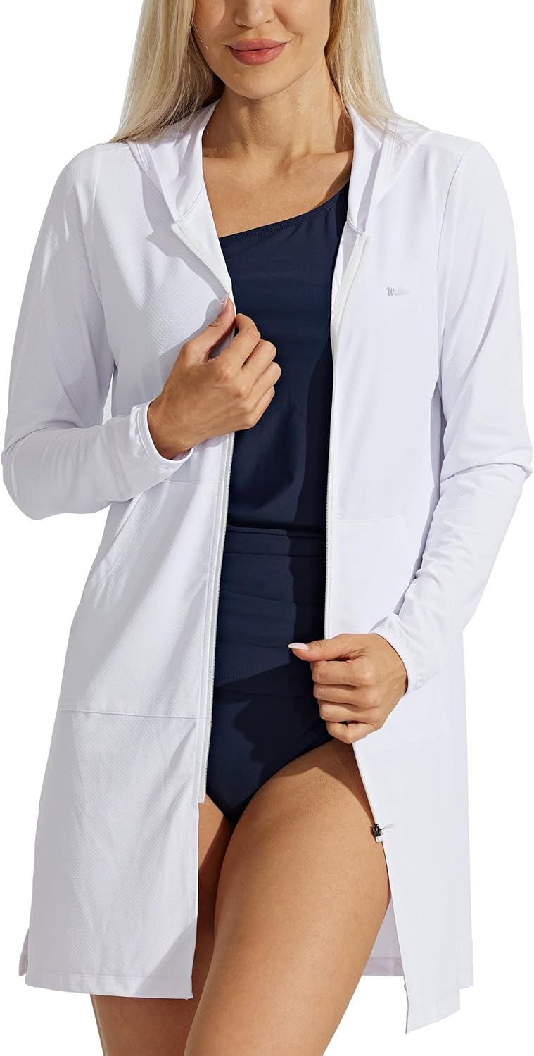 Willit UPF 50+ Women's Swim Cover Up Sun Protection Beach Swimwear Bathing Suit Long Hoodie Jacket SPF