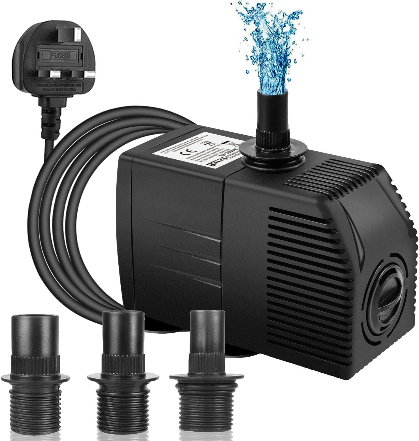 2000L/H Submersible Water Pump with Filter, Ultra Quiet Water Pump for Aquarium Fountains Pool Fish Tank Pond Hydroponics Statuary with 4 Strong Suction Cups,3 Nozzles & 5m Power Cord 45W