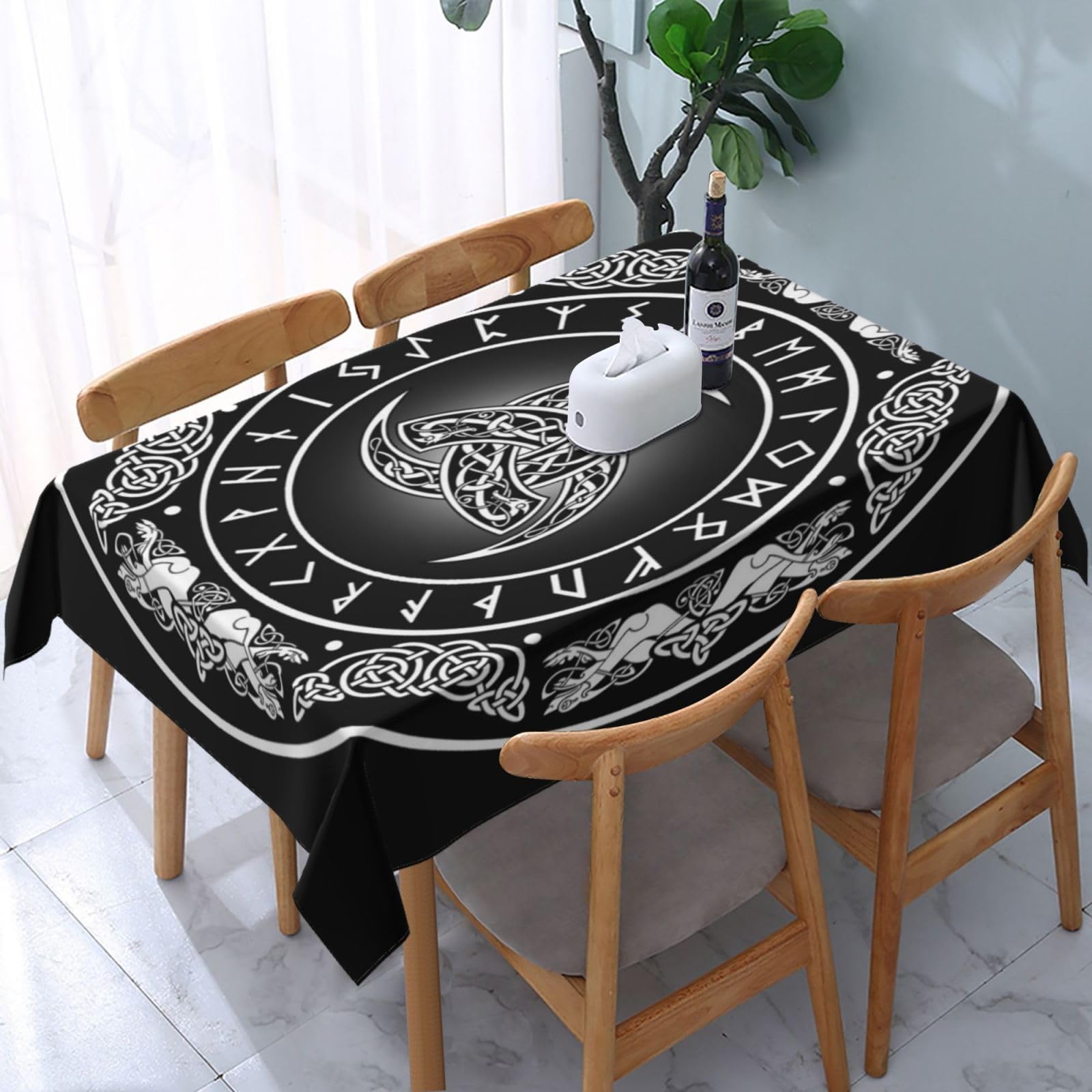HLBSDM Odin Viking Norse Pagan Mythology Symbol Rectangle Tablecloth, Suitable for Wedding, Party and Restaurant Festival Gathering Event Polyester Fabric Decorative Tablecloth(54x72in)