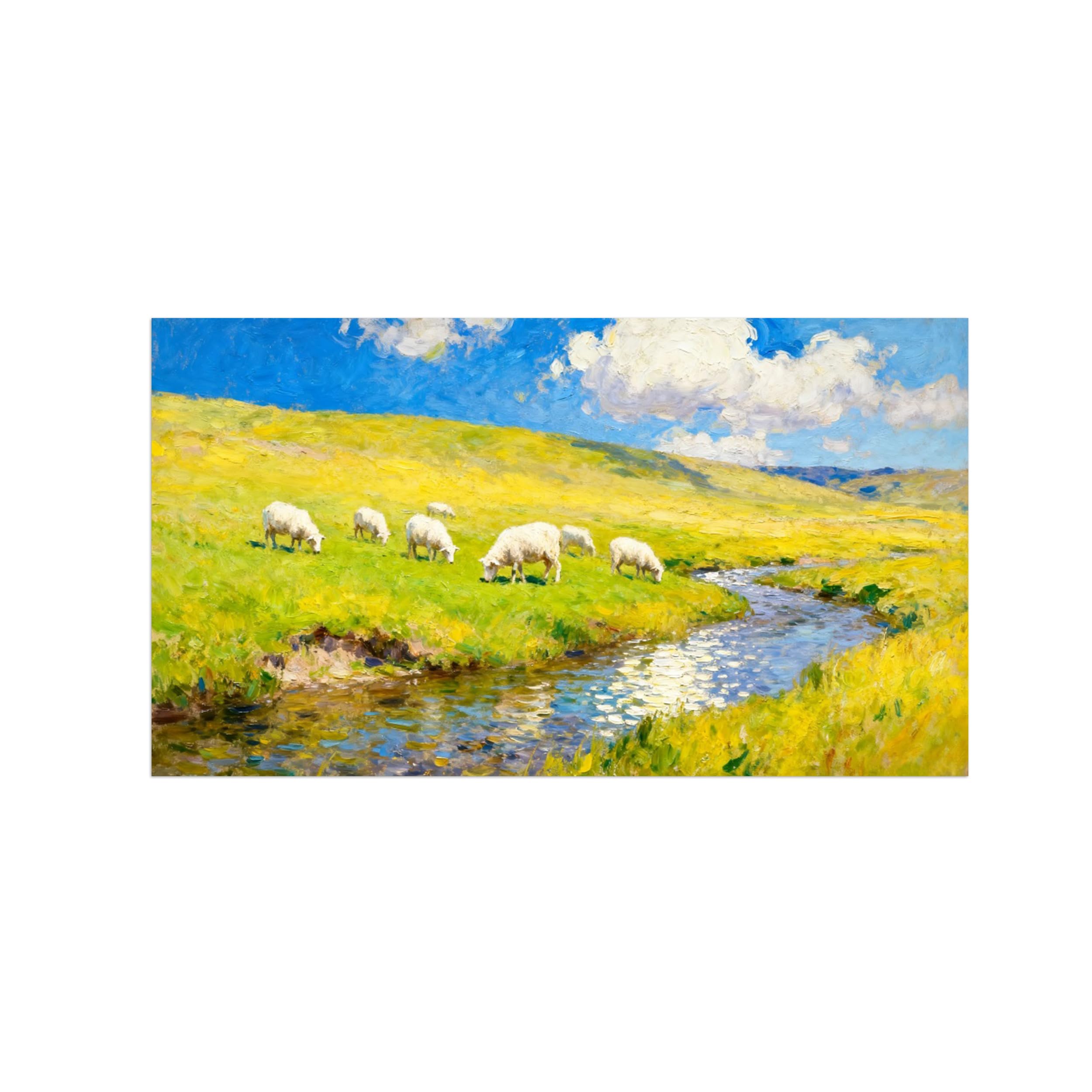 Ozpwbvy Unframed River Sheep Landscape Canvas Wall Art Picture 20X35cm