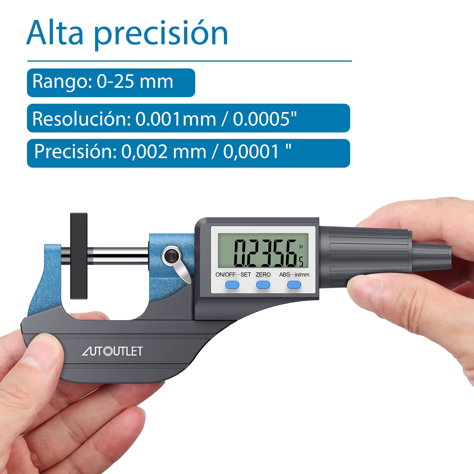 AUTOUTLET LCD Micrómetro Digital 0-25 mm / 0,001 mm, Micrometro Calibre Digital Micrómetro Electrónico Exteriores de Alta Precisión Micrómetro Exterior Micro Calibradores Medición de Longitud