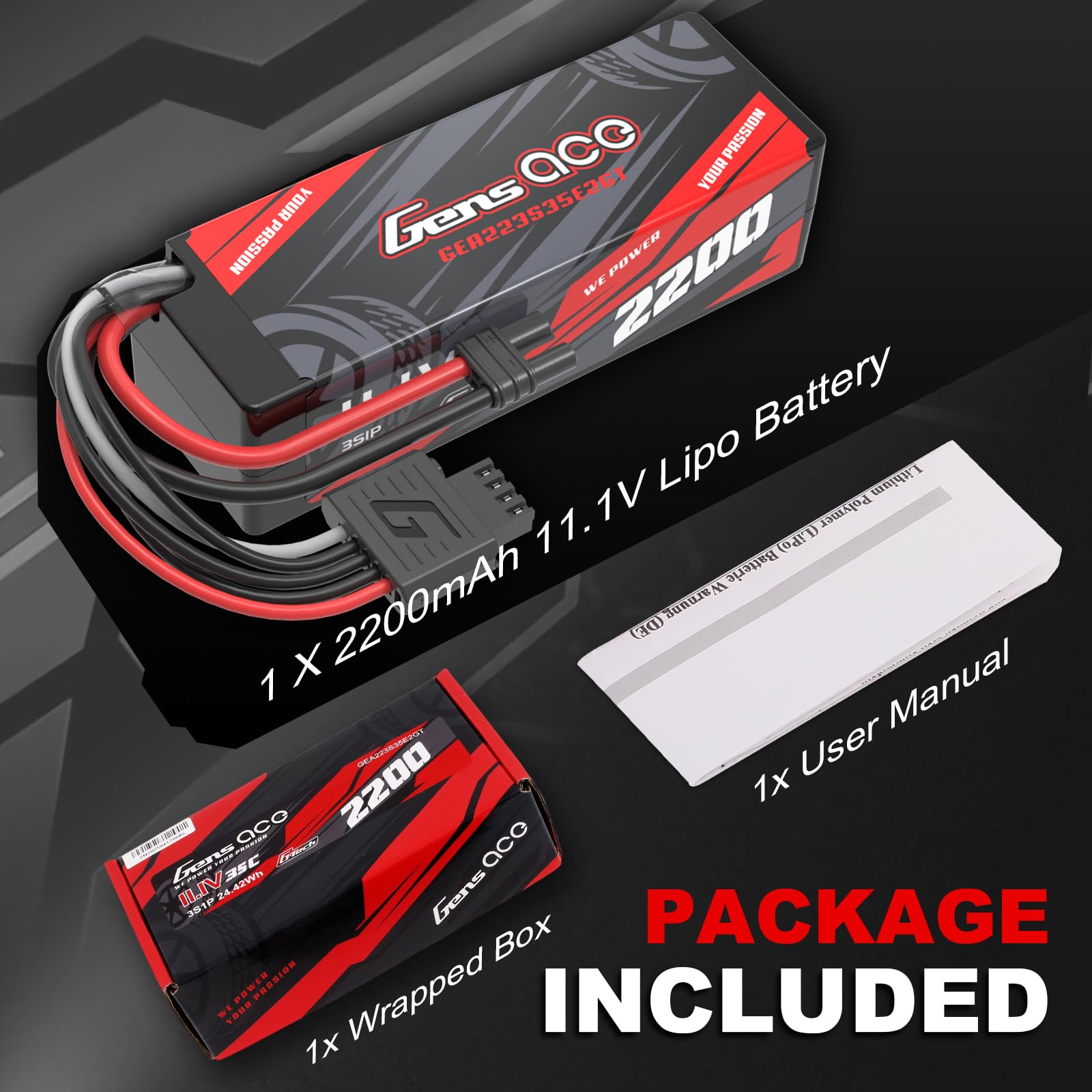 Gens ace 3S LiPo akumulator 11,1 V 2200 mAh 35C twarda obudowa IEC2 do RC 1/18 mini modeli
