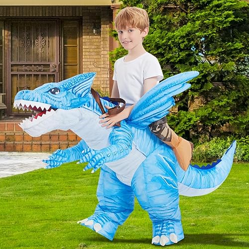 Vista 3 de GOOSH Disfraz inflable de dinosaurio para niños, disfraces de Halloween para niños y niñas, divertido disfraz inflable para fiesta de Halloween