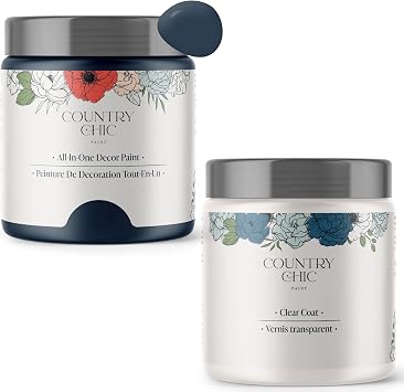 Chalk Style Paint + Clear Coat Bundle - for Furniture, Home Decor, Crafts Color Peacoat [pint - 16 oz] - Navy