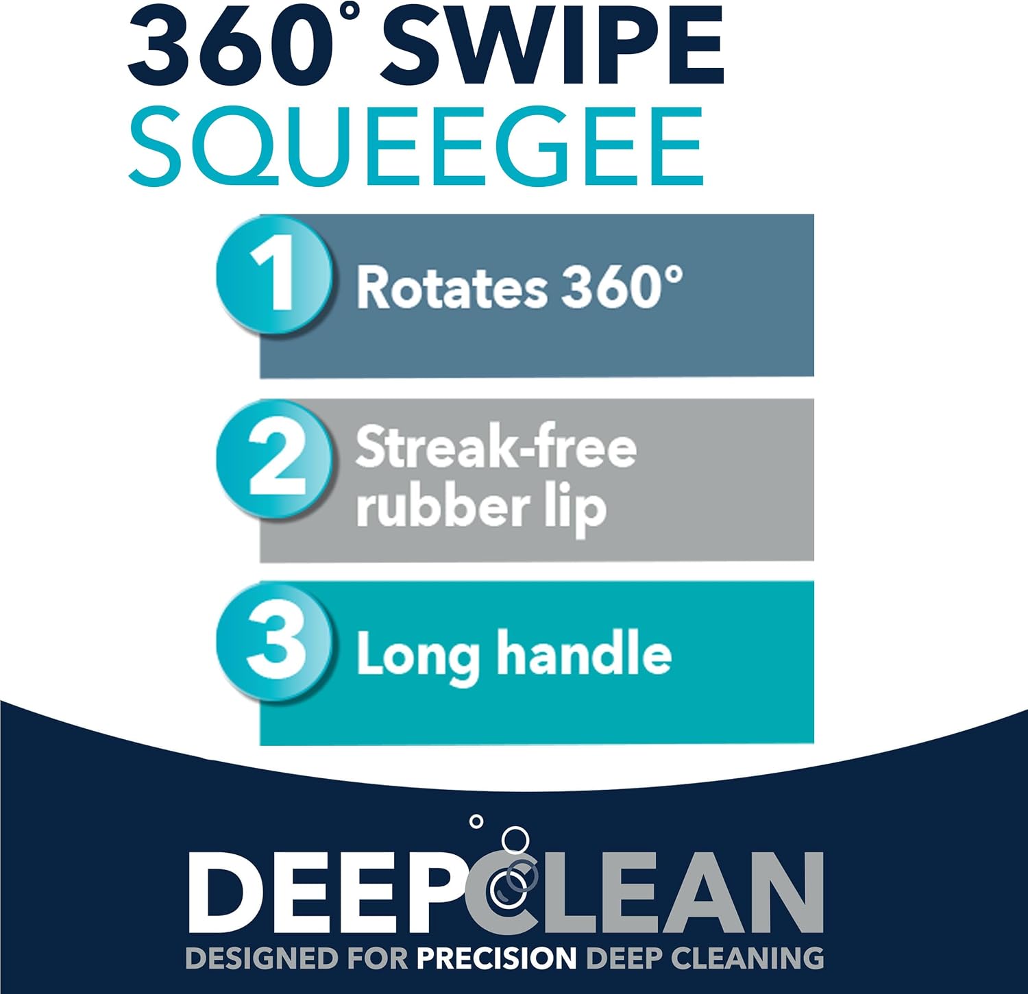 Beldray LA034047FEU7 Deep Clean 360° Squeegee – Rotates 360° for Multidirectional Cleaning, Long Handle for Hard-to-Reach Areas, Rubber Lip for Streak-Free Cleaning, Windows, Glass, and Shower Screens