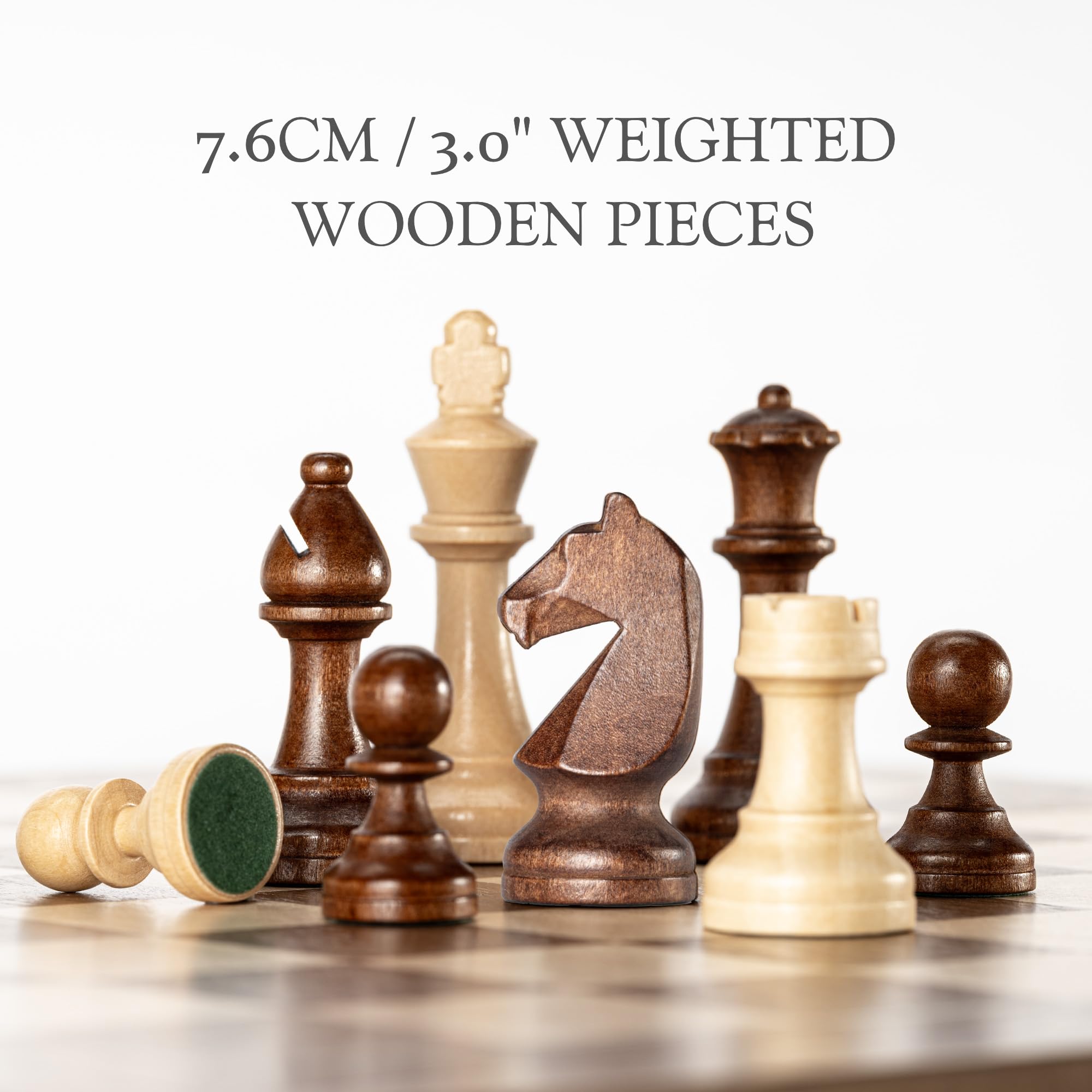 A&A Juego Profesional de Ajedrez y Damas, Tablero de Madera de 15.5" con Piezas de Ajedrez de Madera Ponderadas de 3" (2 Reinas Extra), Libro de Puntuación y Bolsa de Almacenamiento
