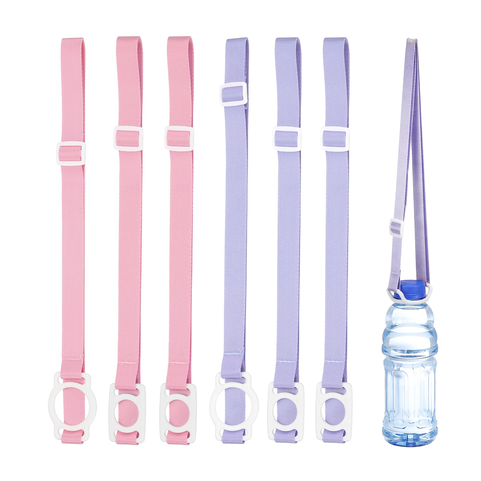 PATIKIL Water Bottle Lanyard, 6 Pcs Adjustable Holder Shoulder Strap with White Carrier Ring for Hiking Walking Outdoor (Pink, Purple)