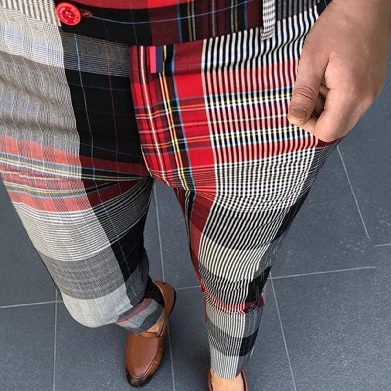 Pantalones De Vestir Para Hombre, Pantalones De Vestir A Cuadros Para Hombre, Corte Recto, Cintura Expandible, Plisados, Pantalones De Traje, Pantalones De Negocios A Cuadros
