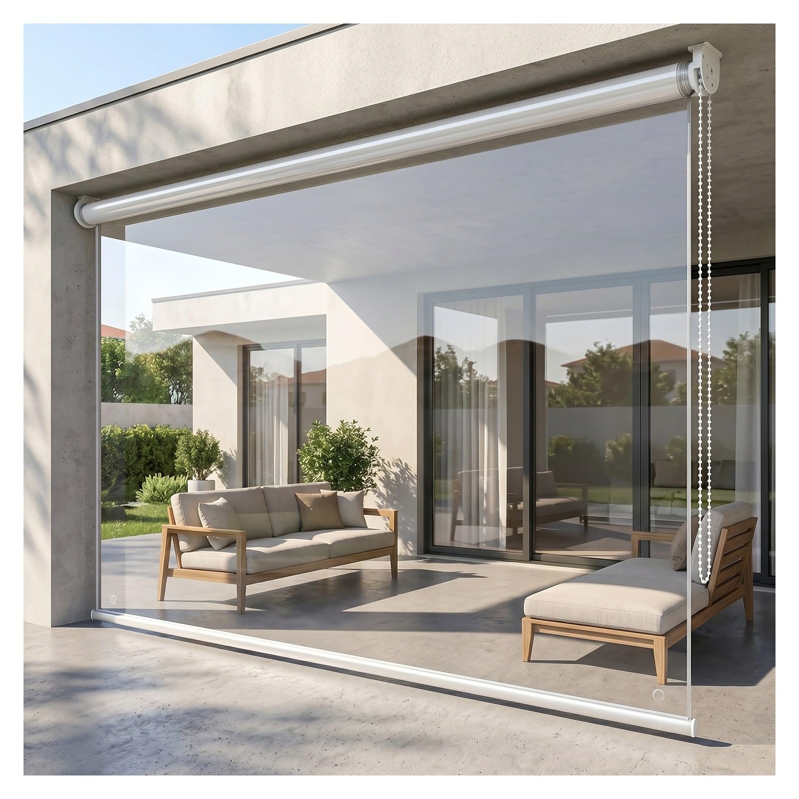Transparent waterproof roller blind，outdoor clear vinyl roller shades，plastic door curtain，plastic roll up blinds for patio，for greenhouse,balcony,pavilion(W150*H200cm/W59.05*H78.74in)