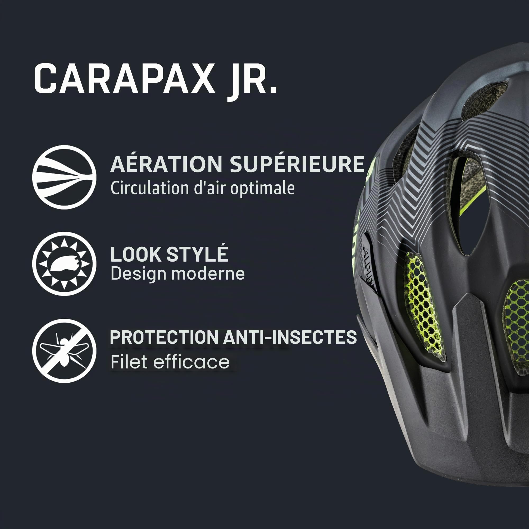 ALPINA Carapax JR. Casque de vélo pour enfant Noir/jaune fluo Taille 51-56
