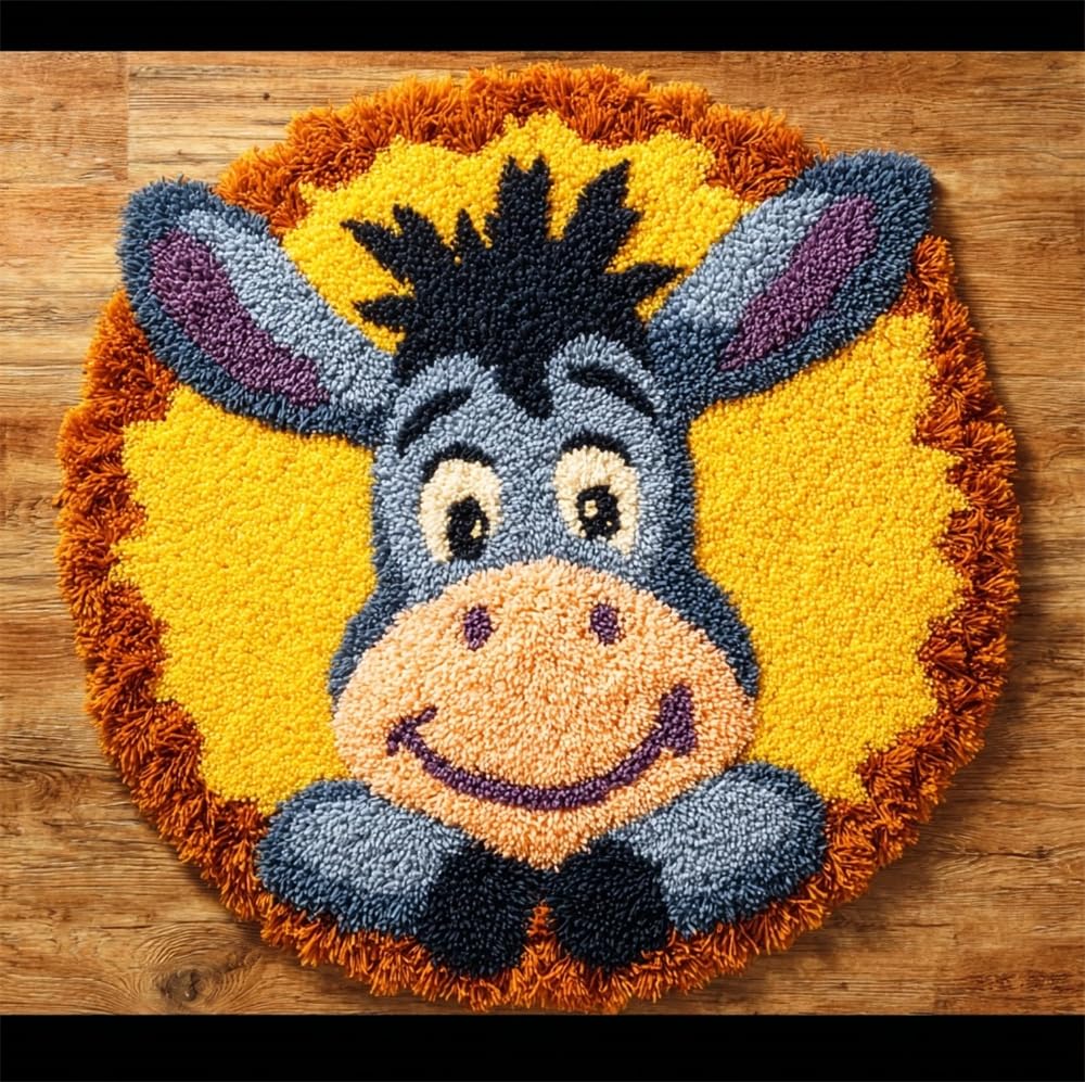 kitphoenix DIY Latch Hook Rug Kit for & Adults -Cute Donkey 20X20Inch (50X50Cm) Cross Stitch Carpet Making Crochet Embroidery Needlework Crafts - Home Decor Project