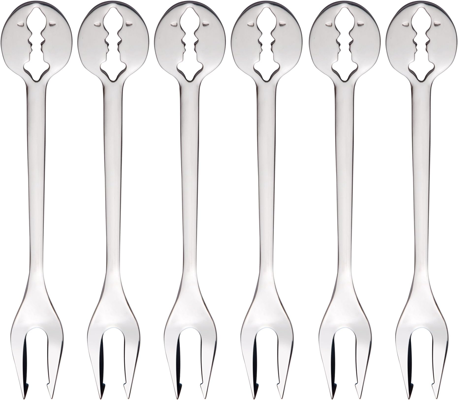 Bugatti KISS, Chrome-Plated 6 Pieces Party Fork, Appetizer Forks Portable Cocktail Salad Fruit Forks for Party Travel, Set of 6