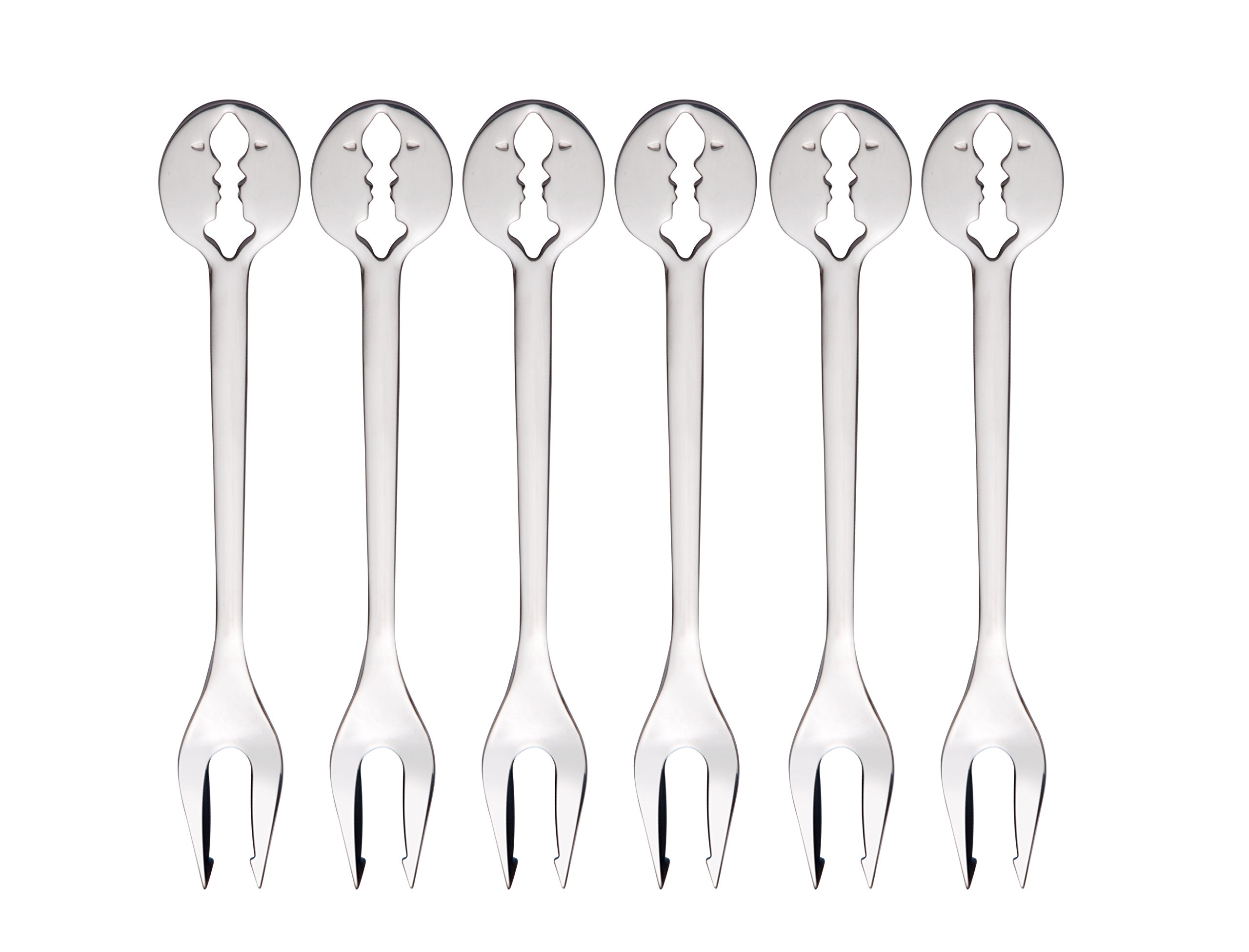 Bugatti KISS, Chrome-Plated 6 Pieces Party Fork, Appetizer Forks Portable Cocktail Salad Fruit Forks for Party Travel, Set of 6