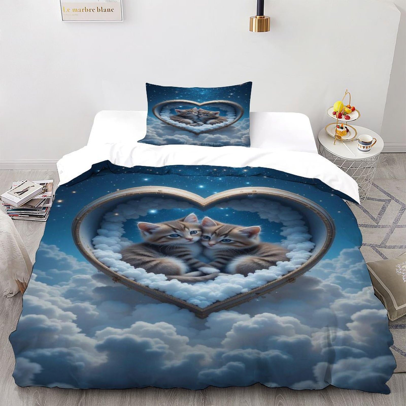 Linge de lit imprimé 3D chatons parure de couette 2 pièces luxe