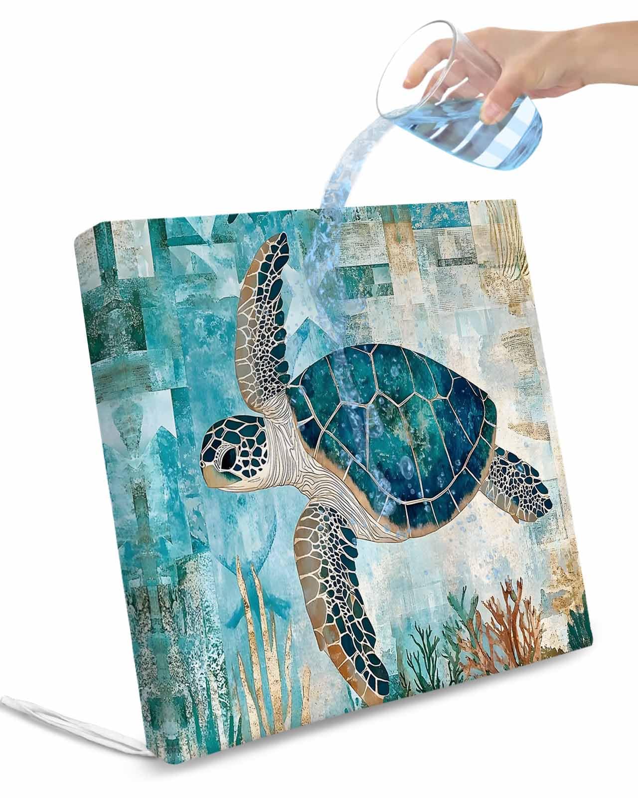 2 Pack Coastal Sea Turtle Waterproof Cushion Covers with Ties, Outdoor Patio Chaise Lounge Chair Seat Cushion Slip Covers Replacement(Only Cover) Summer Ocean Vintage Coral 20