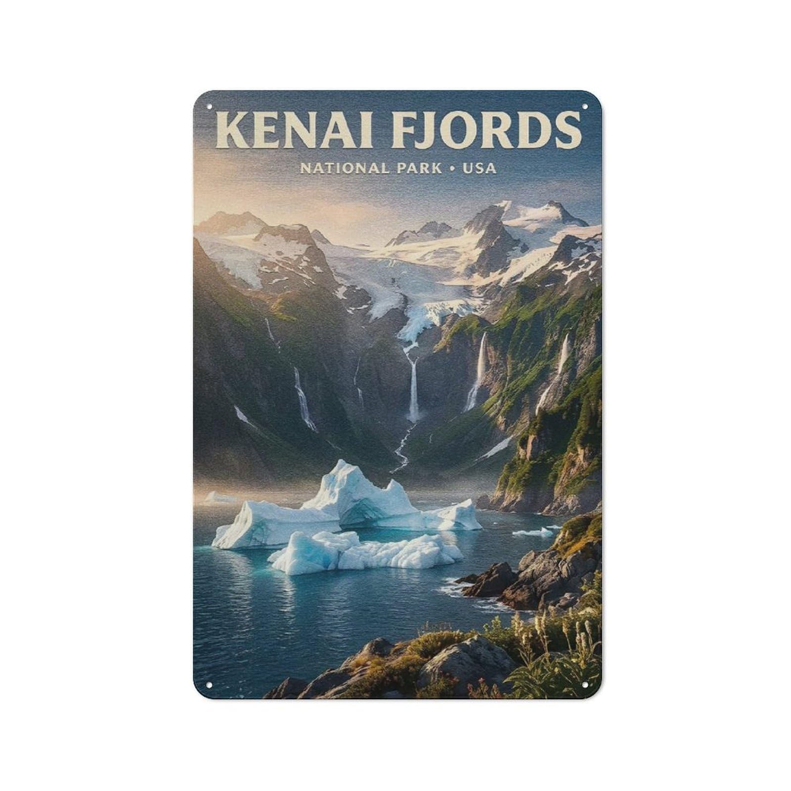 Junmoney Style-18 Kenai Fjords National Park (3) Tin Wall Sign 30X20cm, Retro Novelty Wall Art For Bedroom, Kitchen, Office Or Living Room