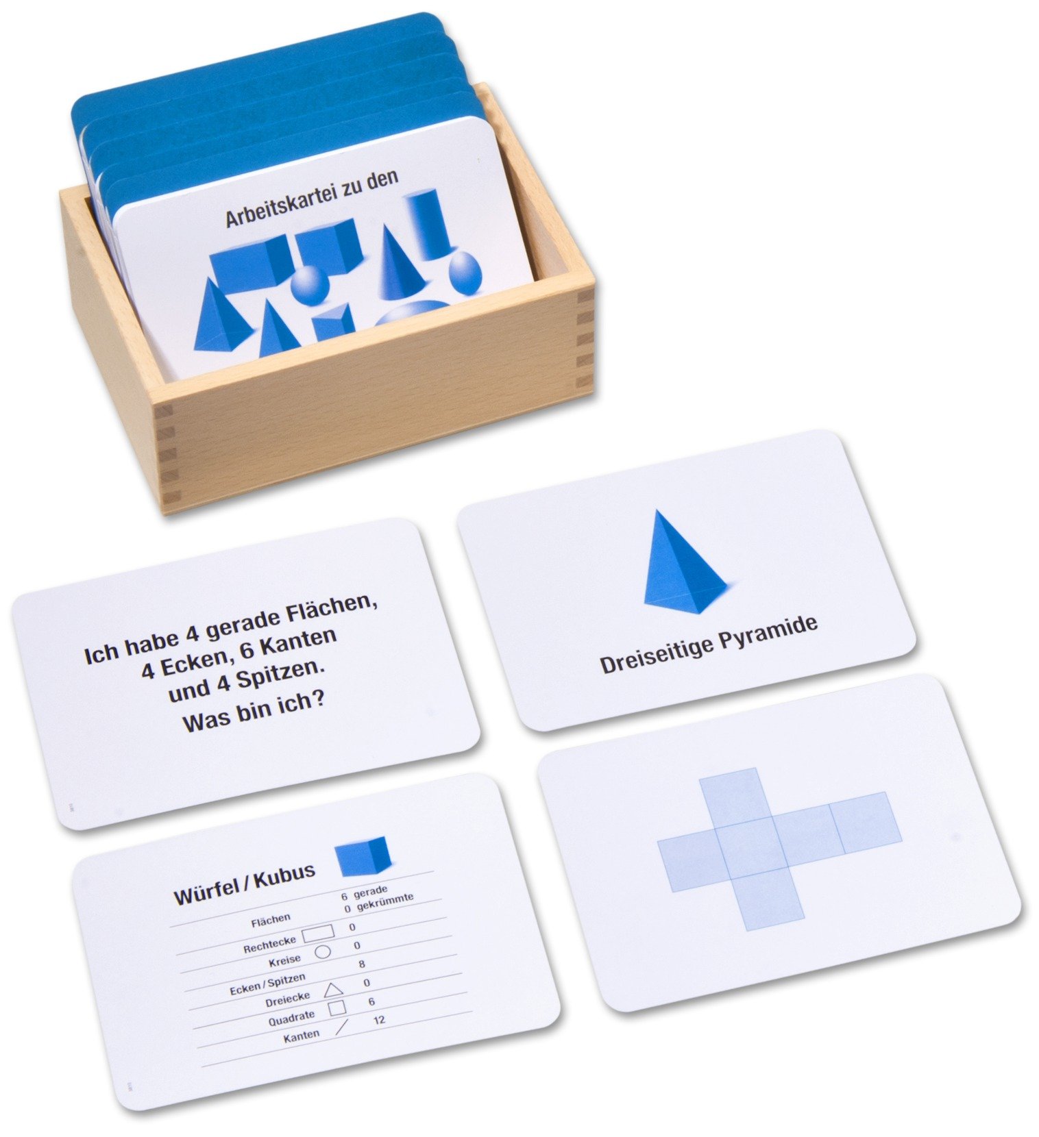 Geometrische Körper, Holz Lernmaterial Mathe & Geometrie | 10 geometrische Formen, 14 Grundflächen, 100 Aufgaben, Montessori Lernset, räumliches Denken fördern