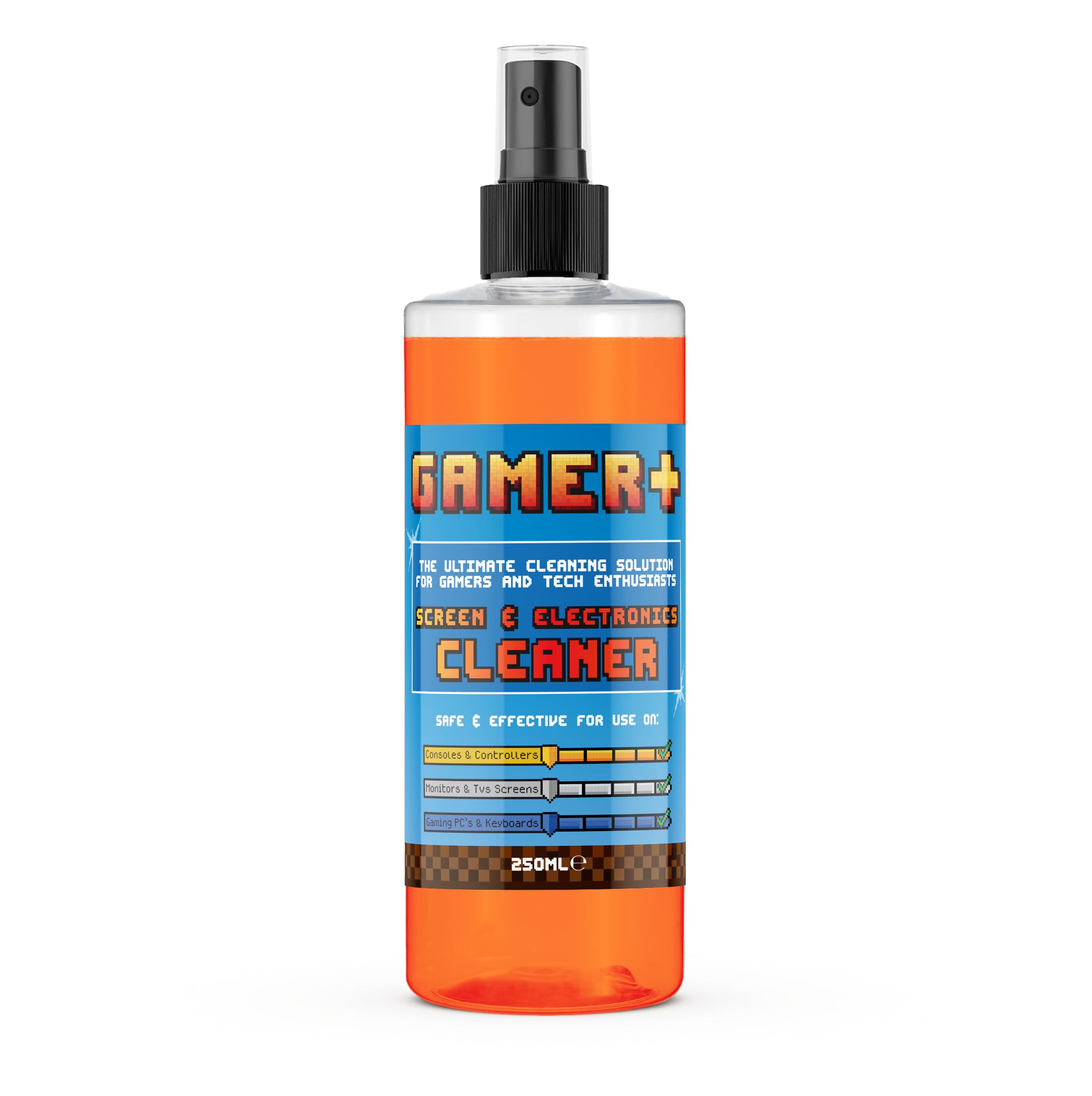 Gamer +, Screen Cleaner - Streak-Free Spray for Gaming Monitors, TVs, Laptops, Consoles, Controllers, Keyboards, Smartphones & Tablets - Removes Dust, Smears & Fingerprints - 250ml