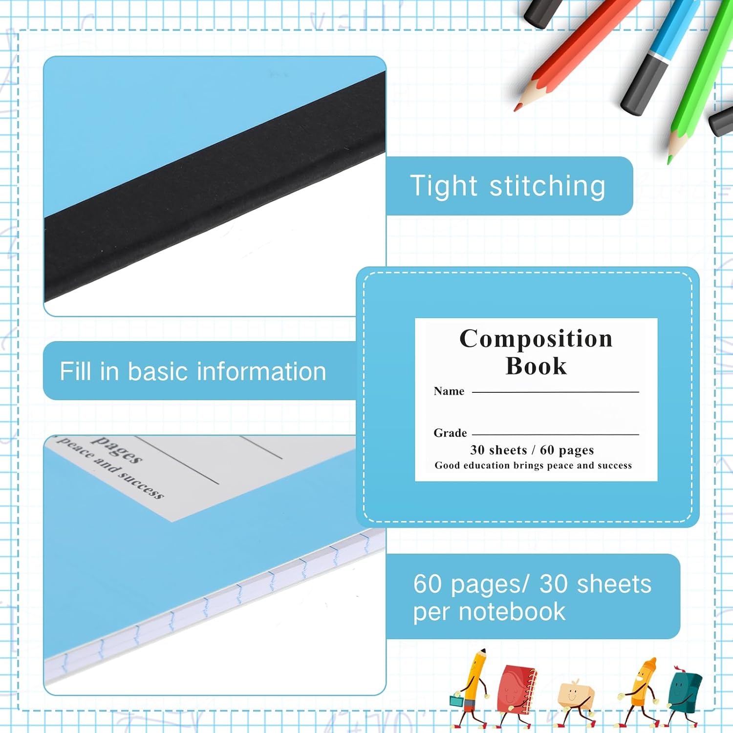 Janlaugh Composition Notebooks Bulk Wide Ruled Lined, 8.5 x 5.5 Inch, 30 Sheets/60 Pages, Back to School Supplies, First Day of School Notebooks for Teacher Student Office Supplies(100 Pack)