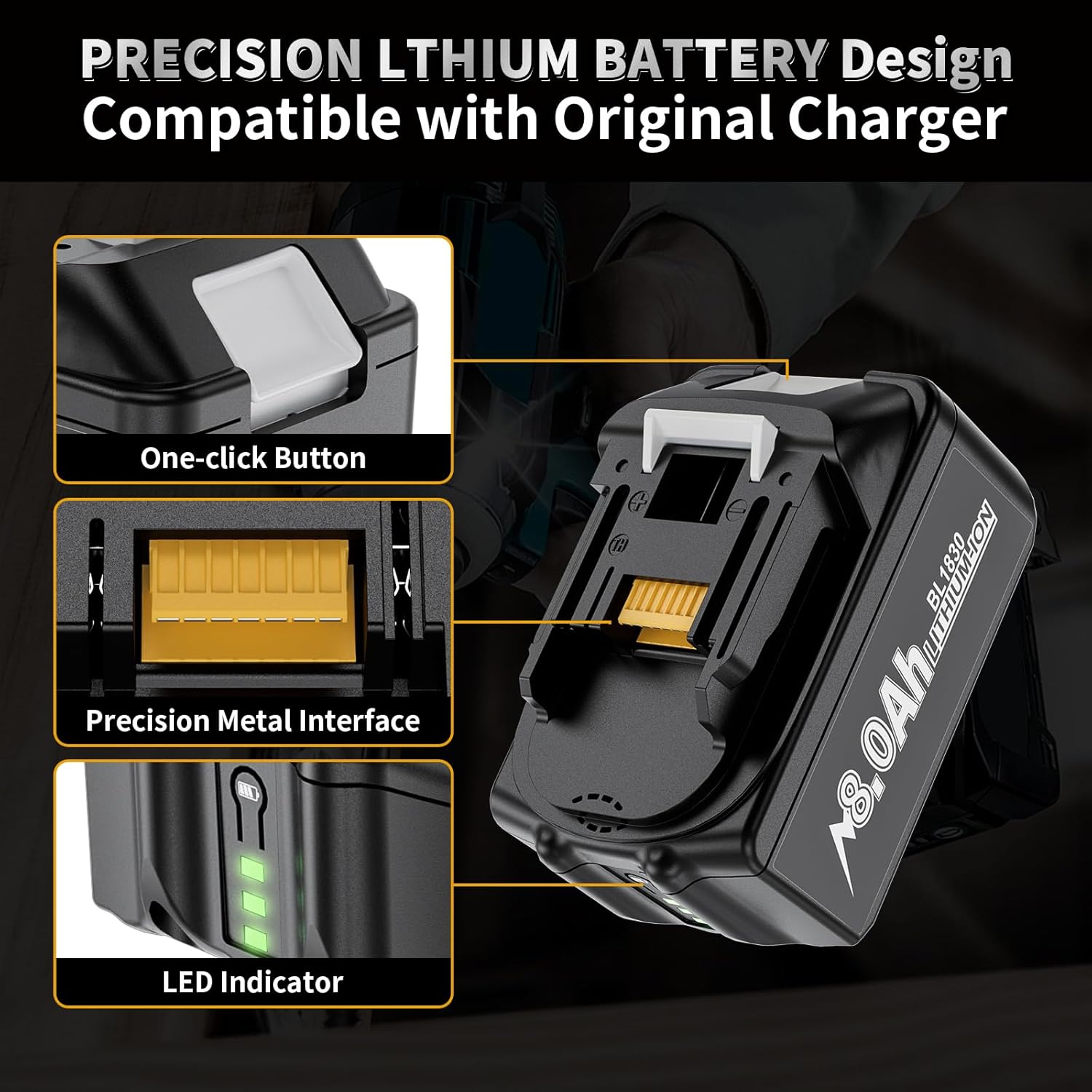 2 Pack 8.0Ah High Capacity Battery and Charger Combo Replacement for Makita 18V Battery Compatible with BL1860B BL1850B BL1840B BL1830B BL1820 BL1815B with LED Indicator - Image 5