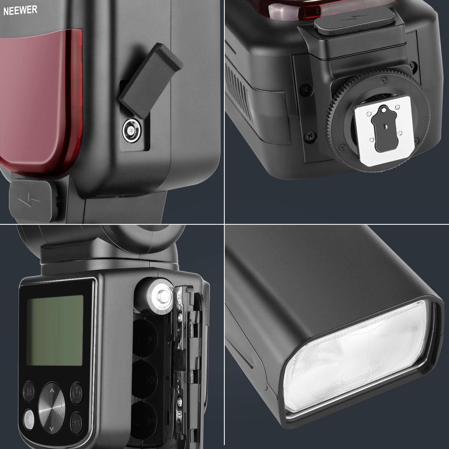 Neewer NW625 Speedlite Flash mounted on a Canon DSLR camera.