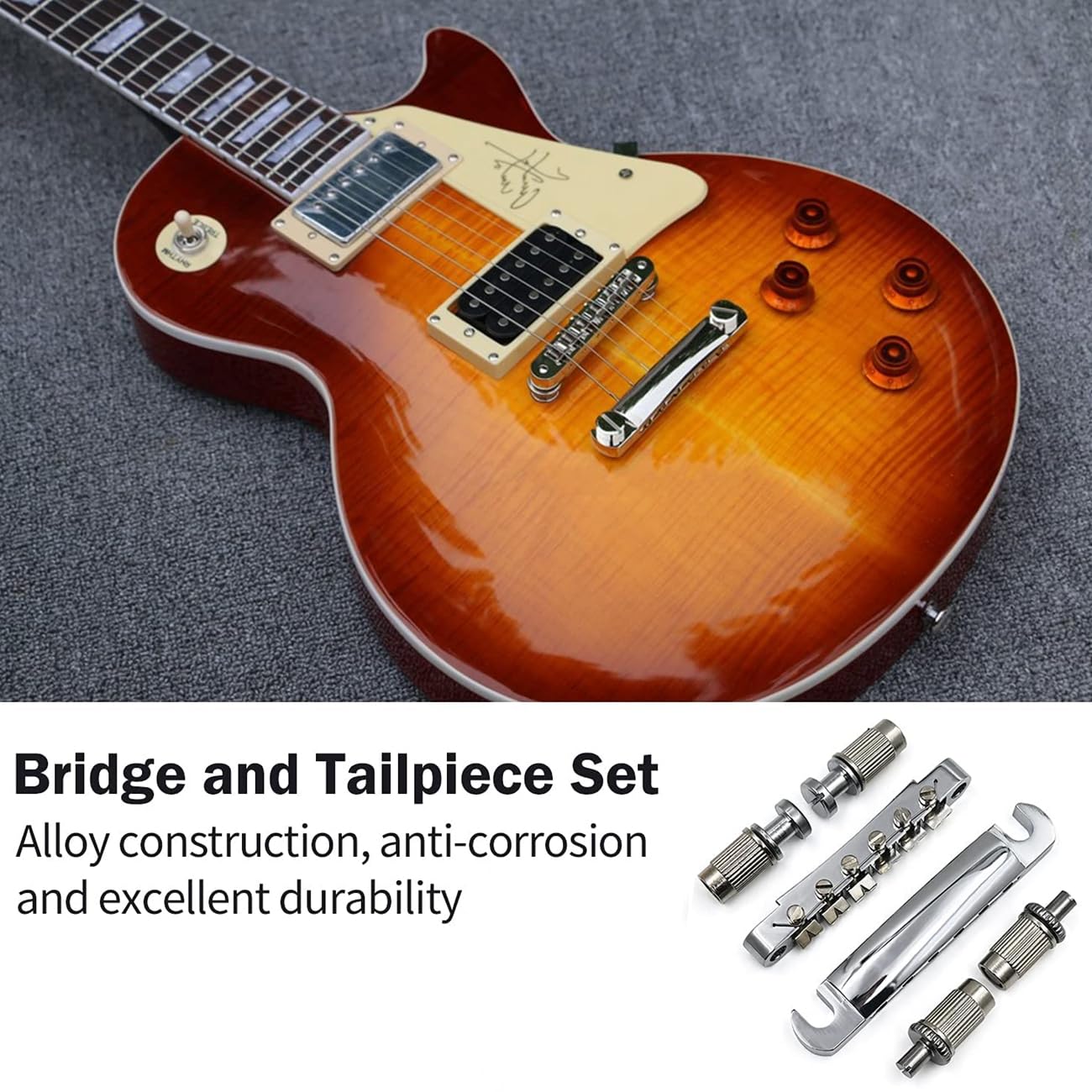RuiJOTWAT Tune-O-Matic Bridge Tailpiece Saddle Bridge for LP SG Electric Guitar Silver - Image 3