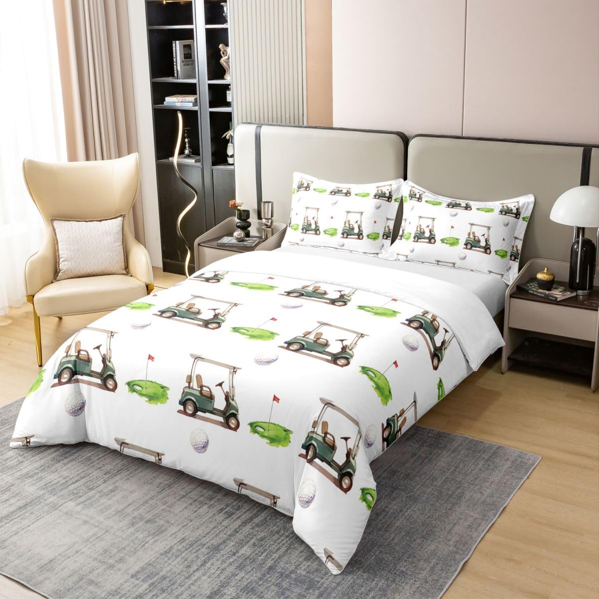 Erosebridal Golf Print 100% Cotton Duvet Cover Twin Size Carts Bedding Set for Kids Boys Girls Golf Hole Ball Games Entertainment Comforter Cover Leisure Ball Games Drak Green Bedclothes