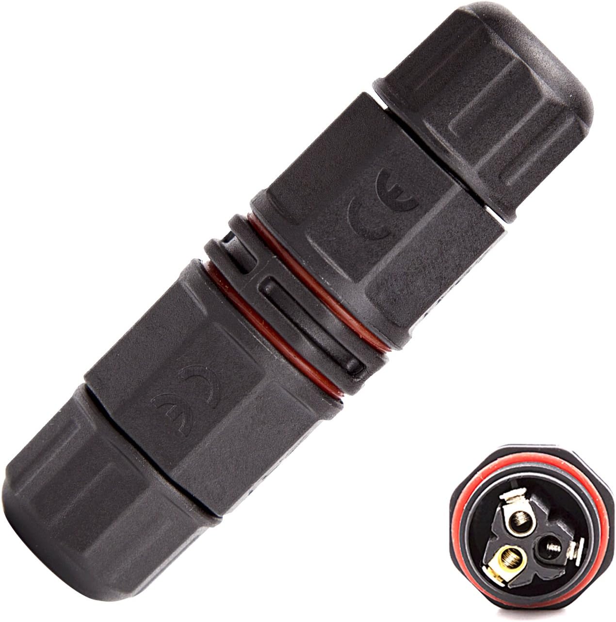 Lebright waterproof outdoor connection box, cable connector, socket coupler (black, 2 poles, IP67, PVC)