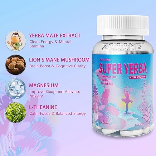 Miniatura 3 de Zooone Super Yerba Mate Cápsulas - Fórmula de cerebro de yerba con melena de león, salud intestinal, enfoque, memoria, suplemento energético,
